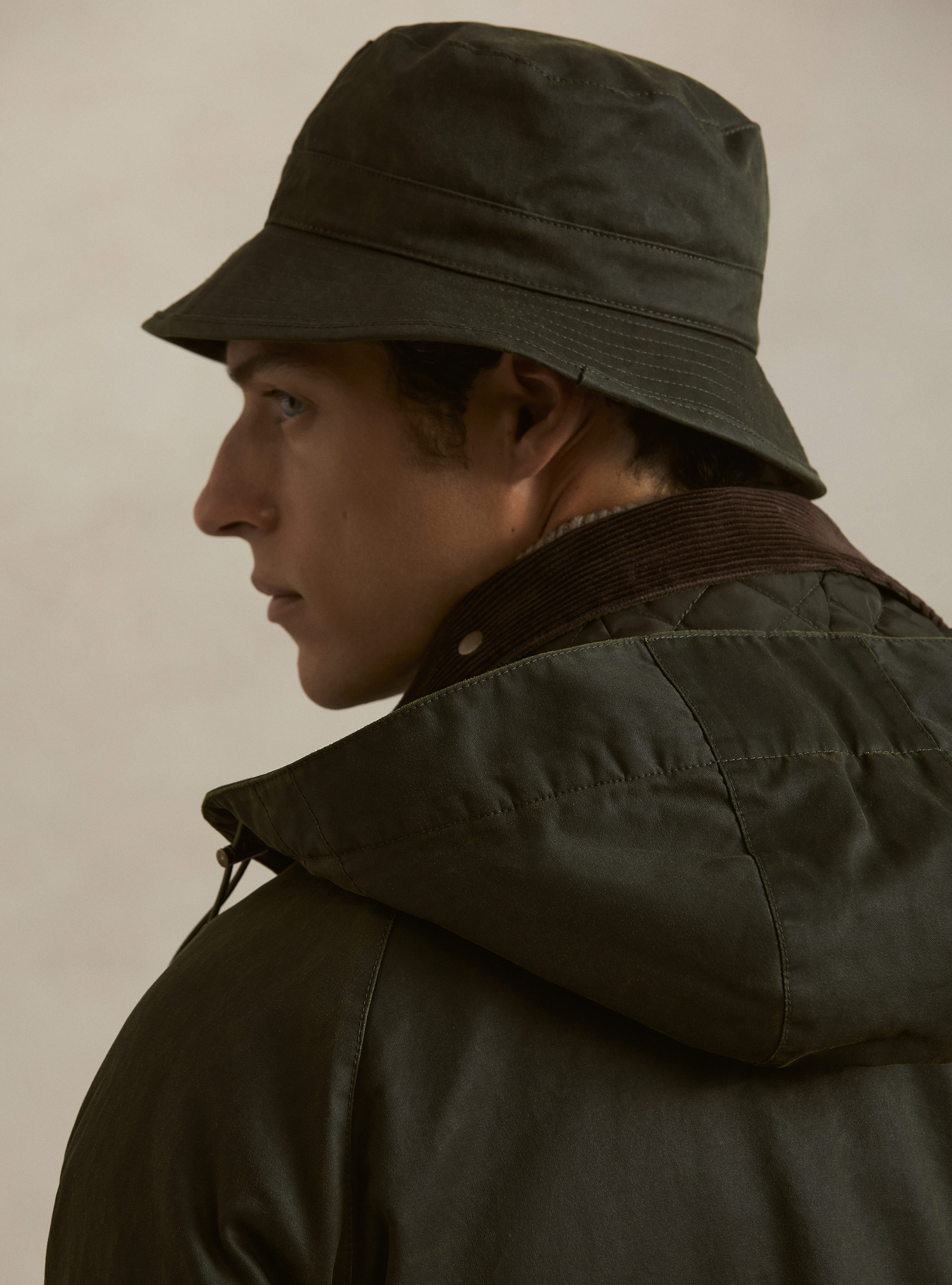 Chaqueta encerada en mezcla de algod&oacute;n, VERDE