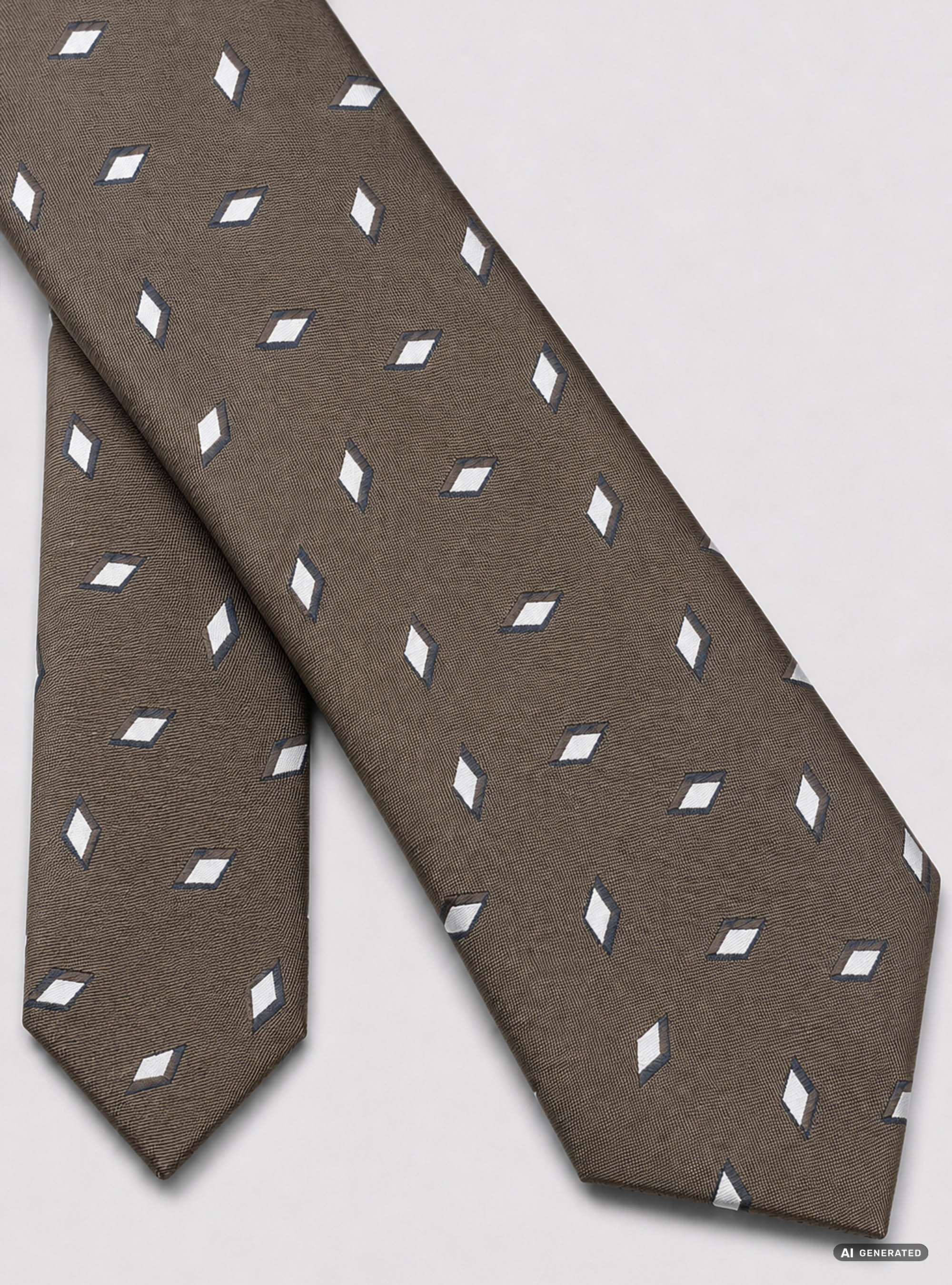Geometric pattern silk twill tie, BROWN