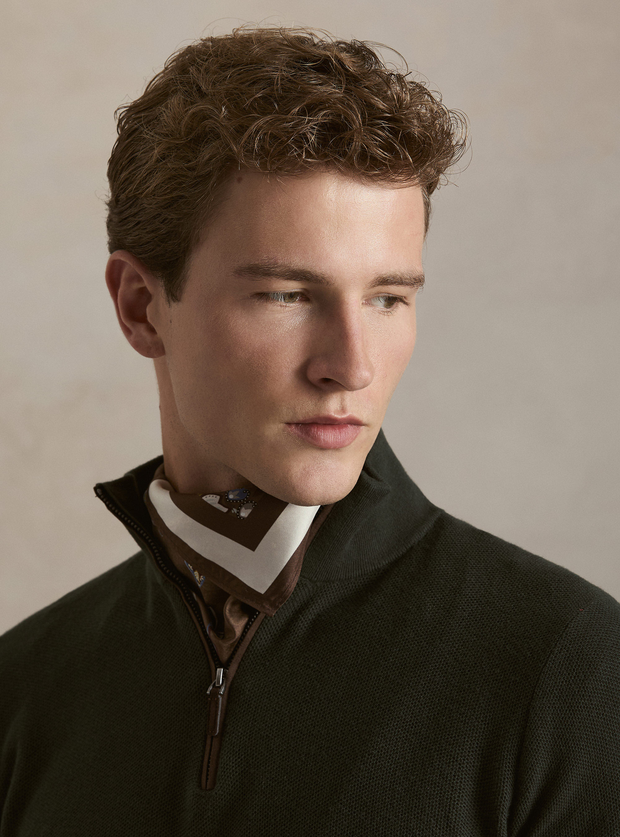Half-Zip-Pullover aus Baumwolle und Kaschmir mit Wabenstruktur, MILITARE 0609C