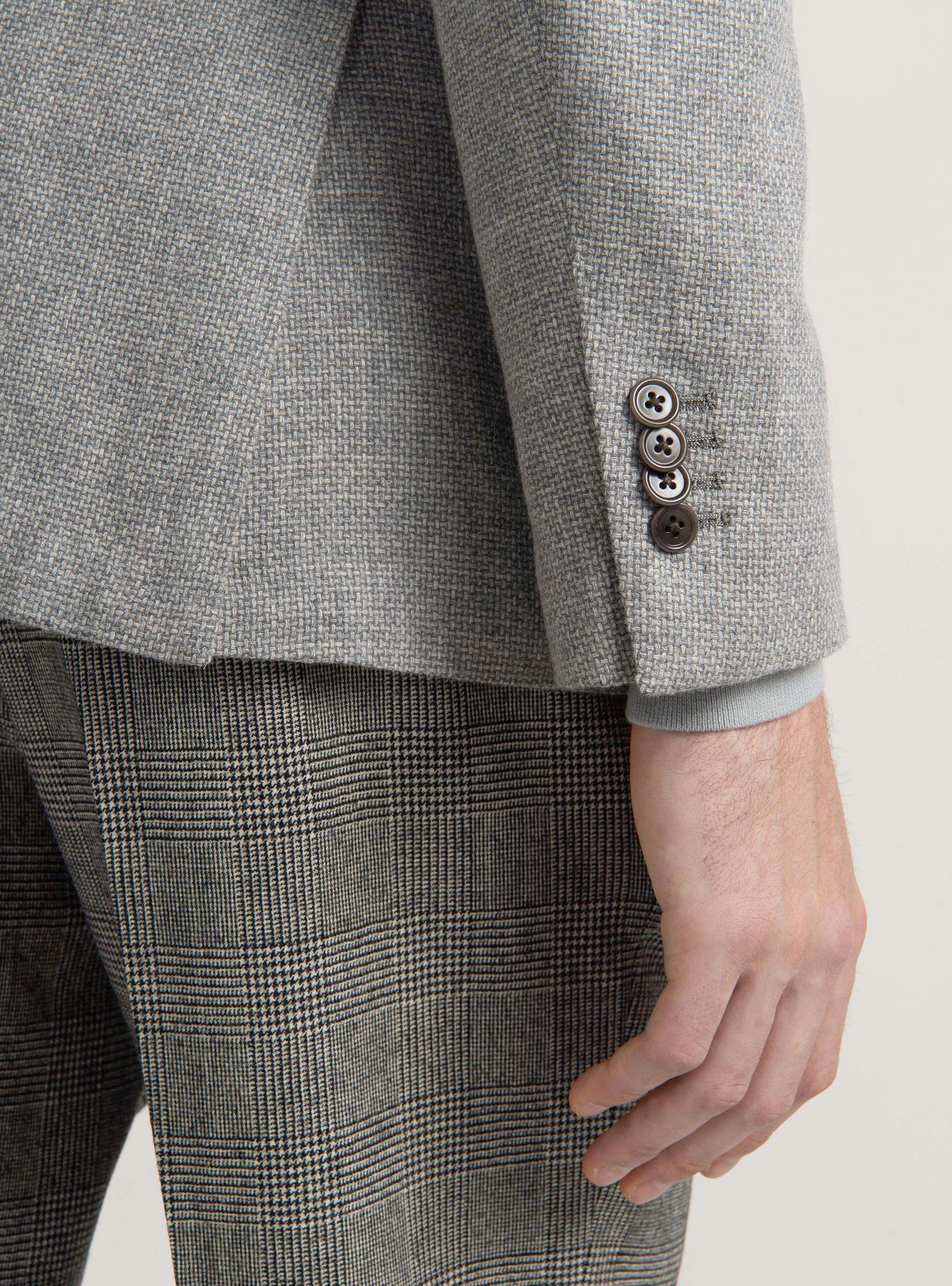 Giacca hopsack in lana cotone e cashmere, GRIGIO CHIARO