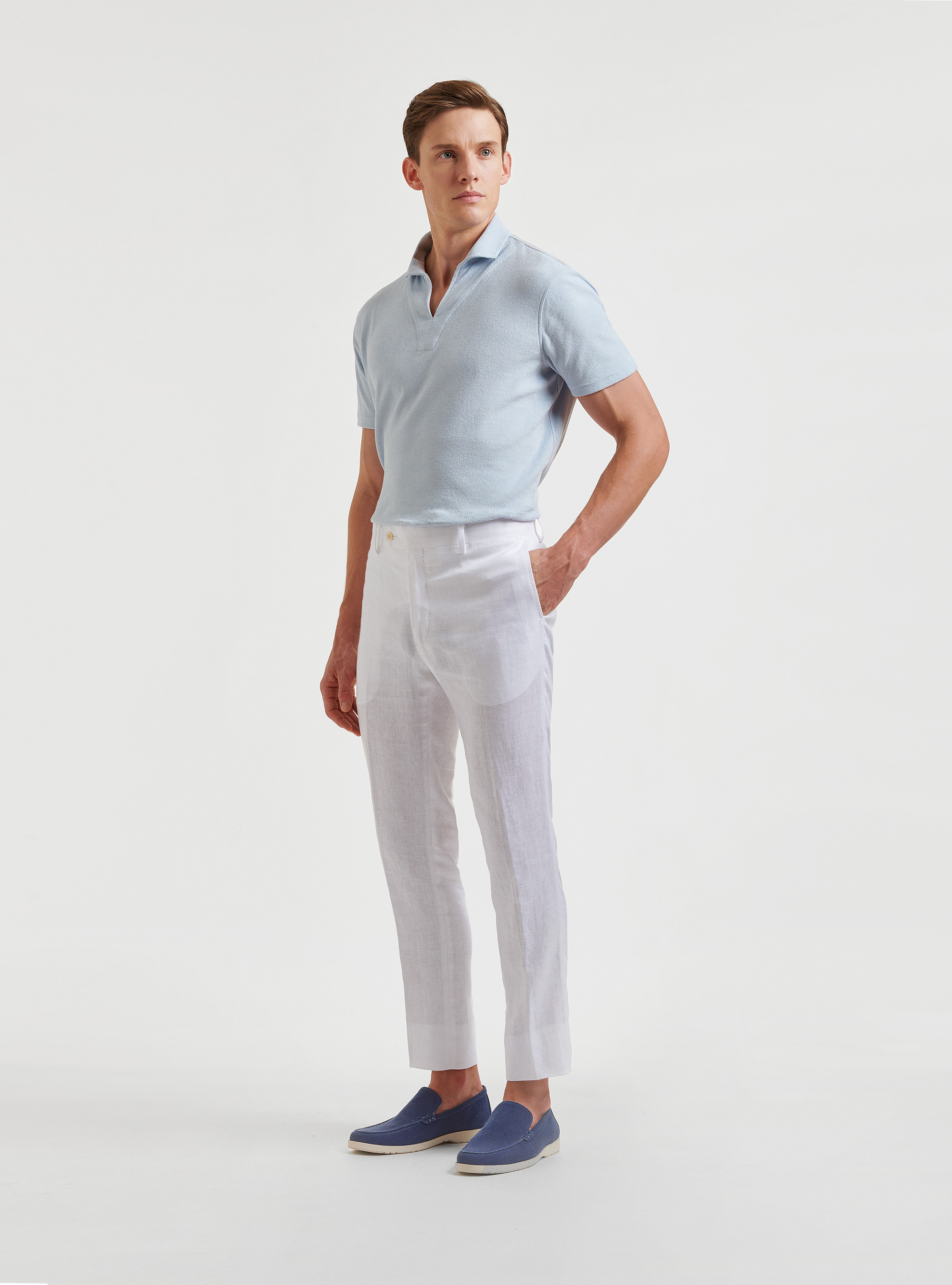 Pure linen suit trousers, WHITE