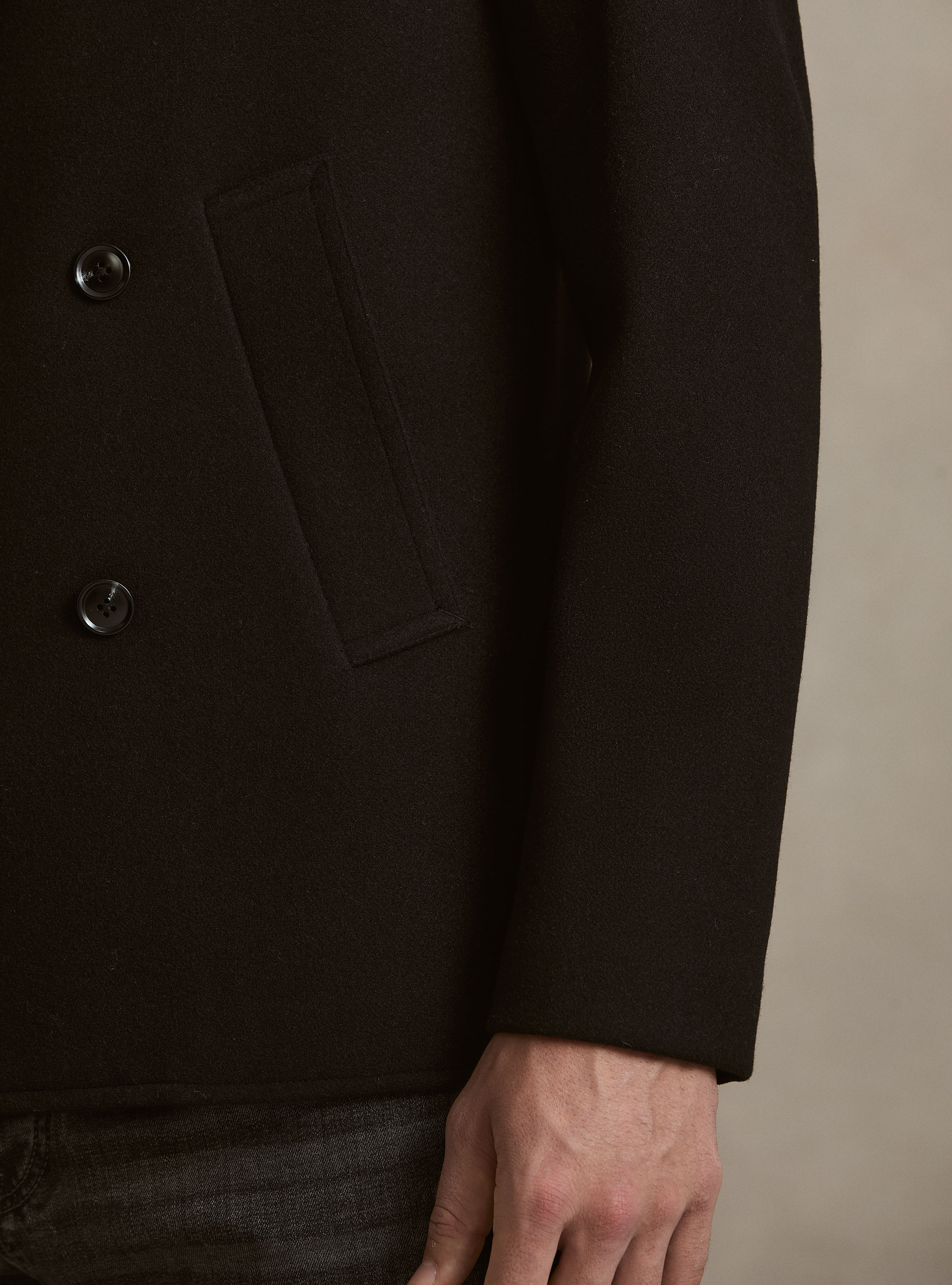 Solid color peacoat, BLACK