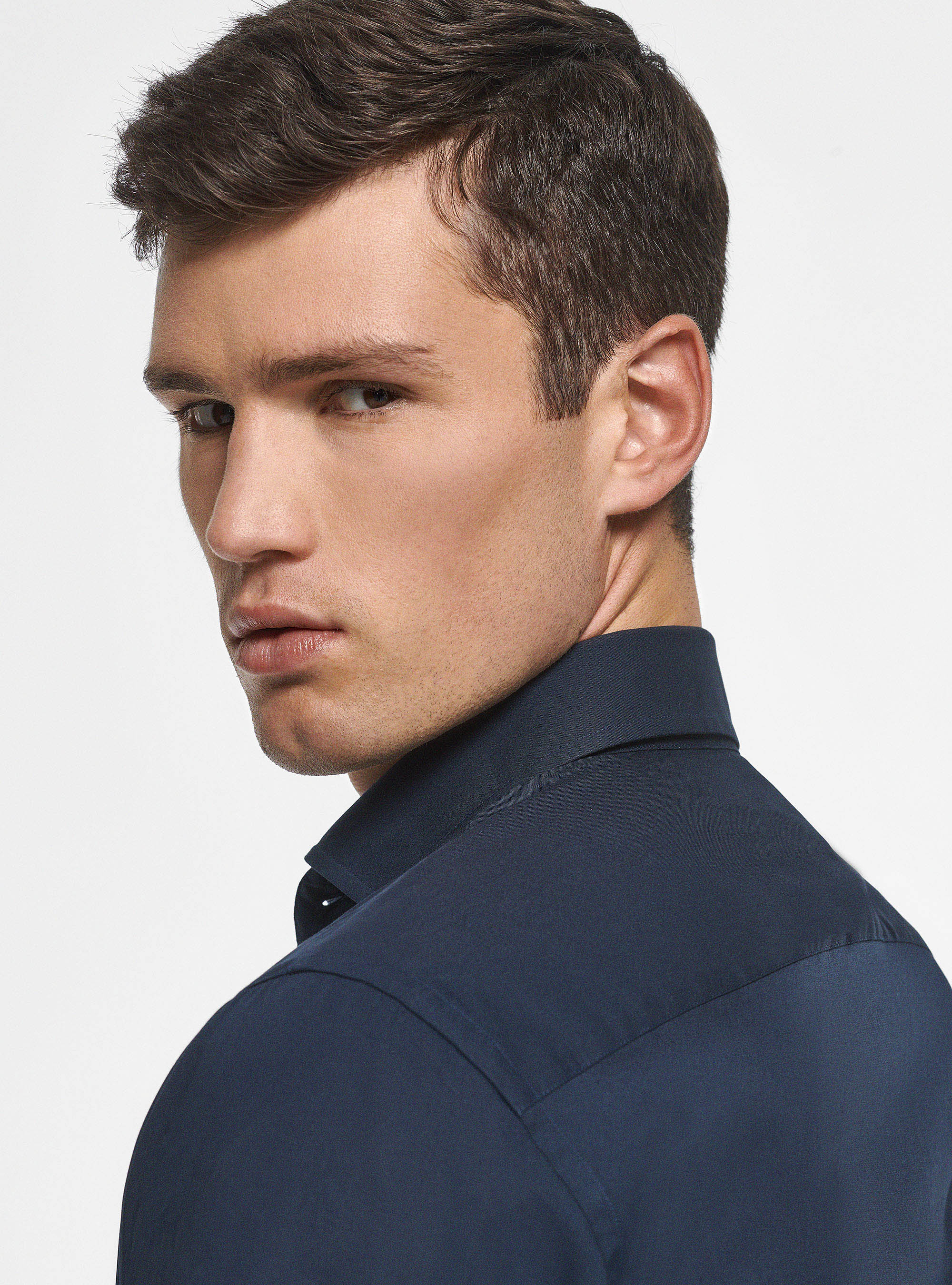 Stretch poplin shirt, NAVY BLUE