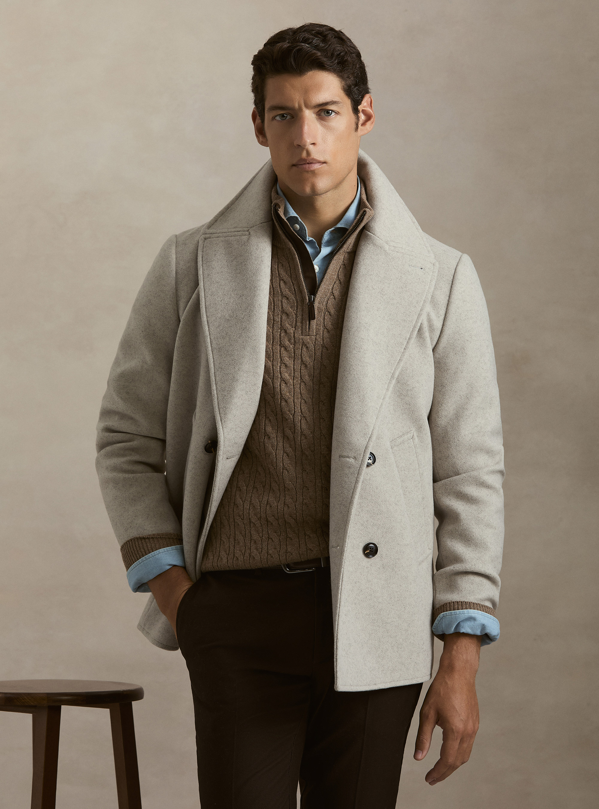 Solid color peacoat, ECRU