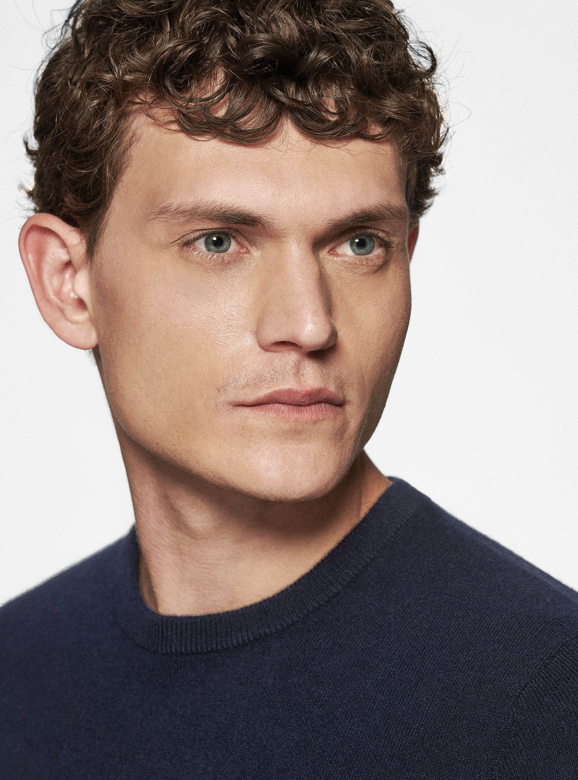 Maglia girocollo in lambswool e cashmere, BLU NAVY