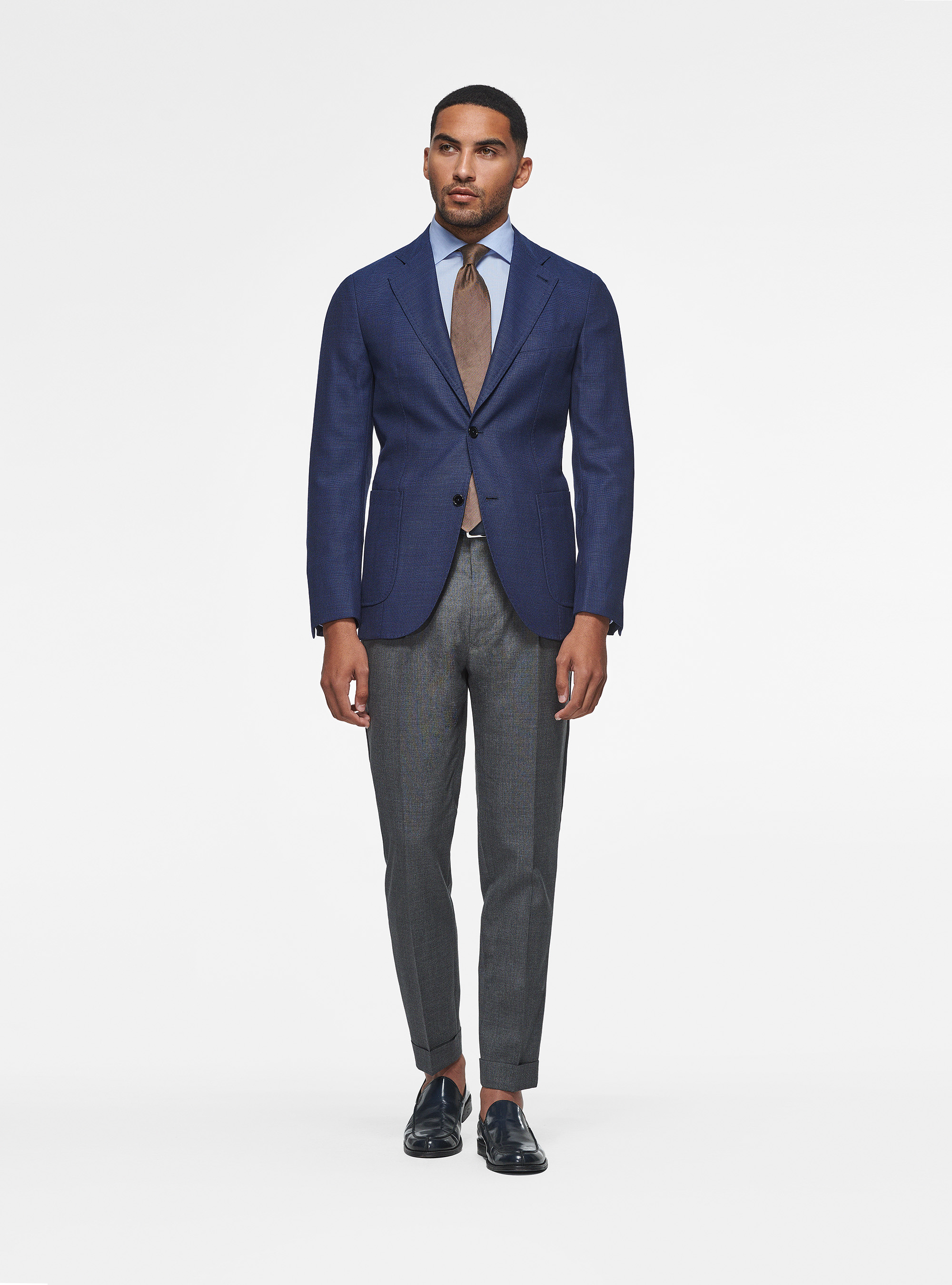 Giacca in lana micro texture, BLU