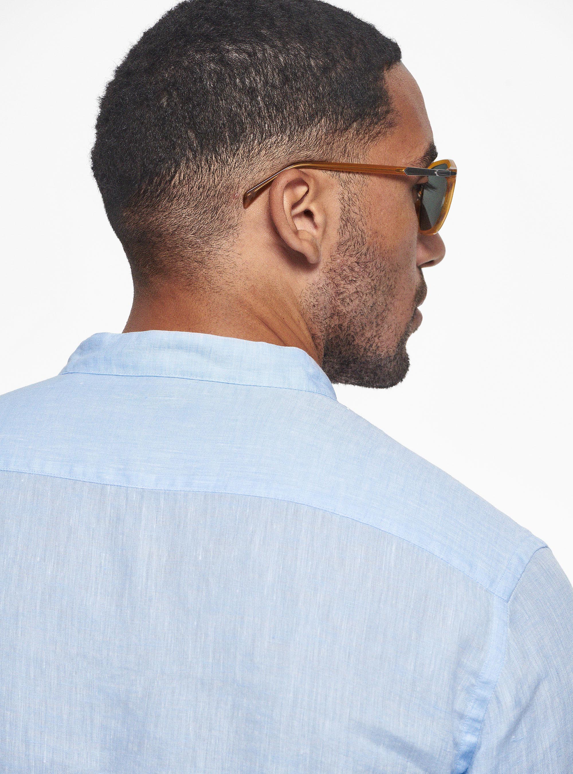 Korean shirt in pure linen, LIGHT BLUE