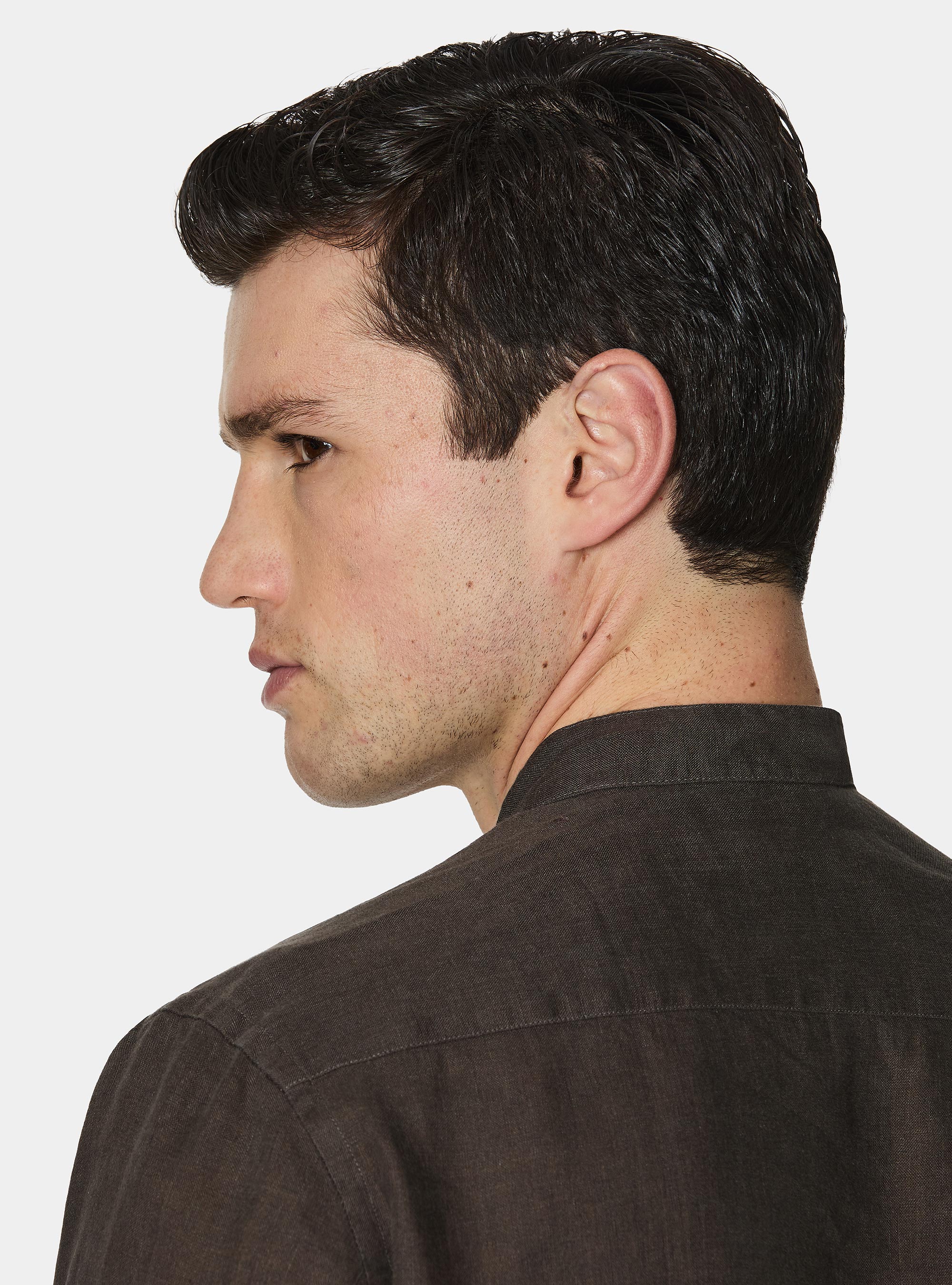 Camisa coreana de lino puro, MARRON