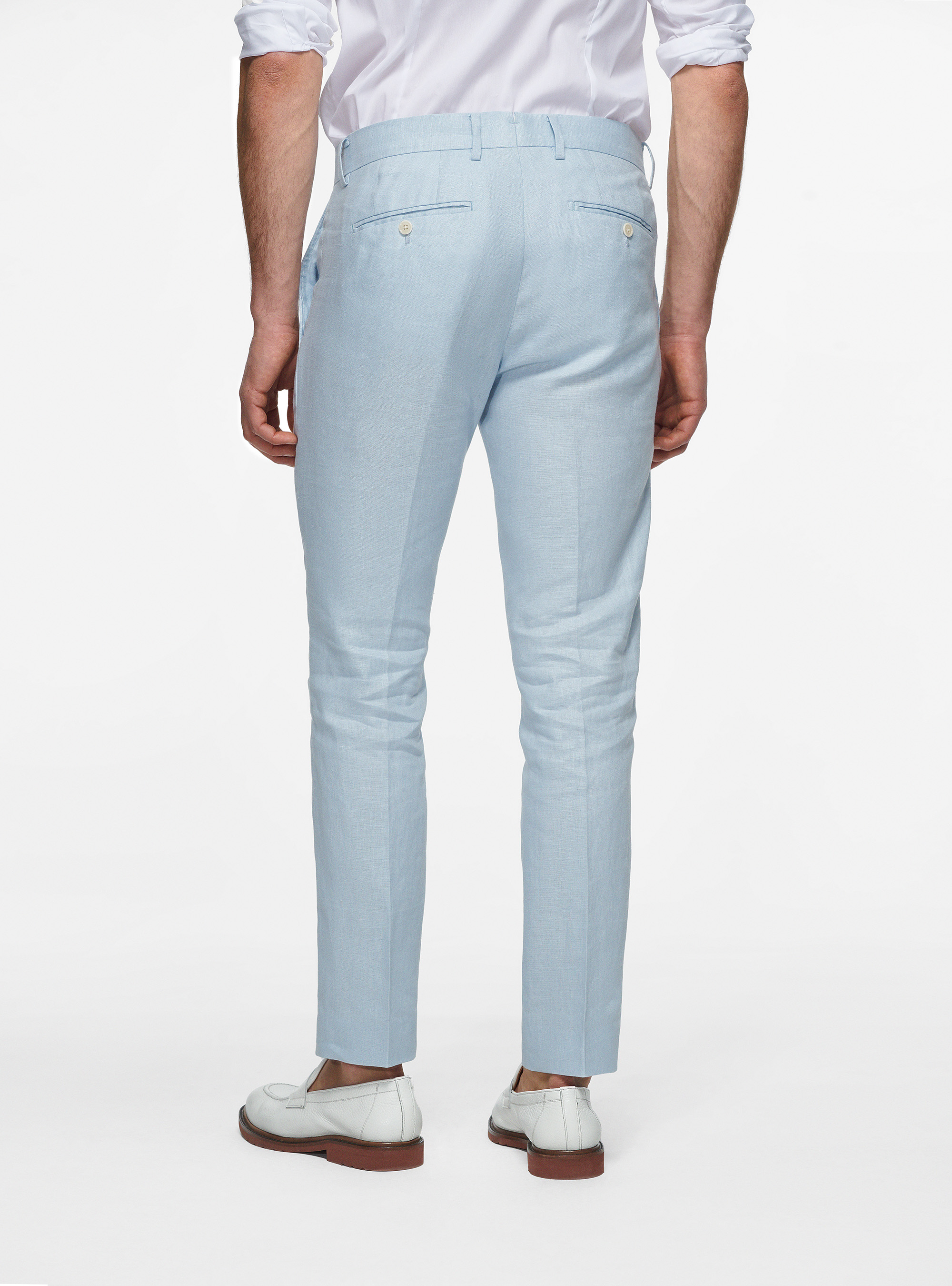 Pantaloni in puro lino, AZZURRO