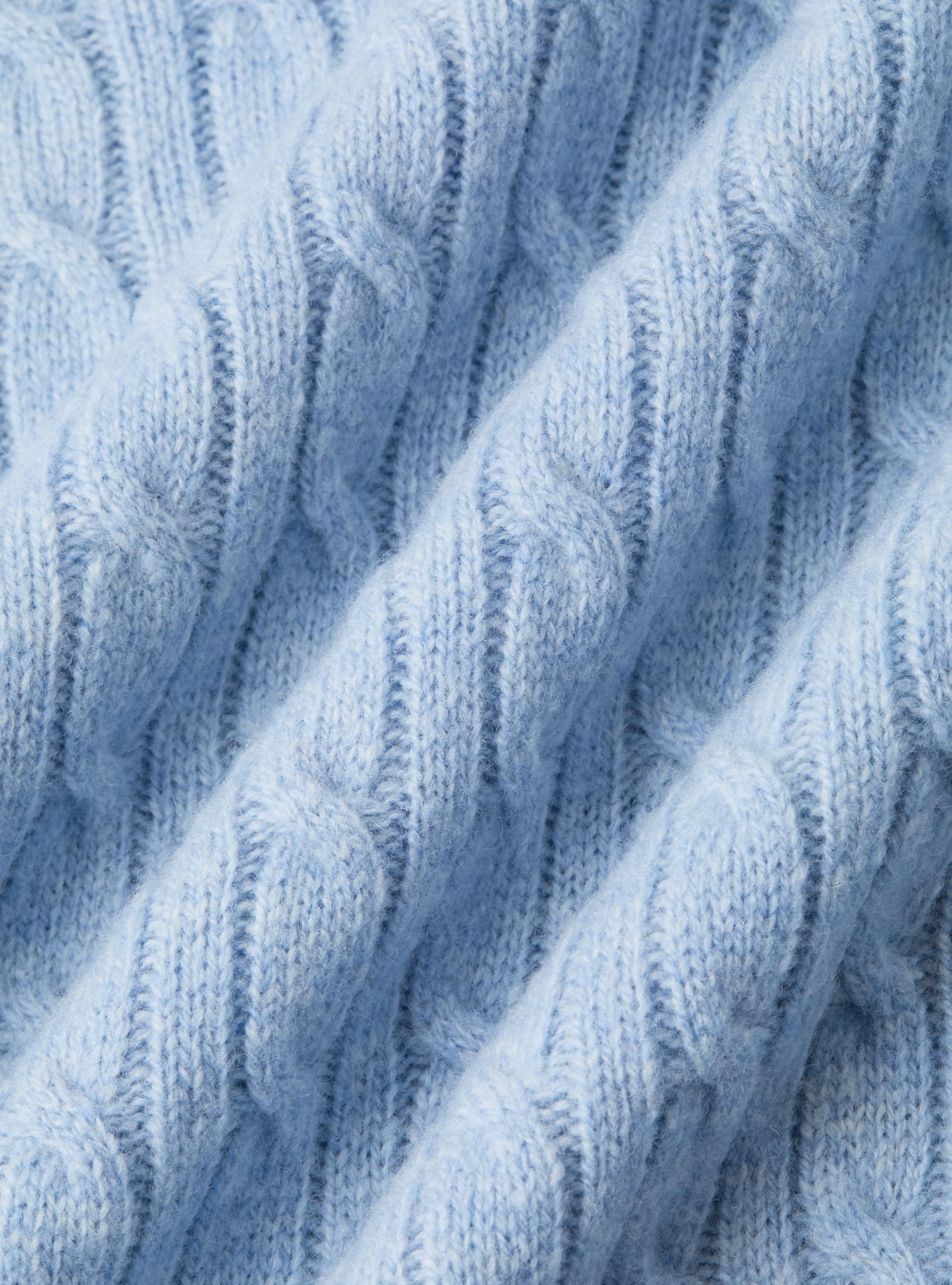 Maglia girocollo con treccia in lana e cashmere, AZZURRO POLVERE 0283C