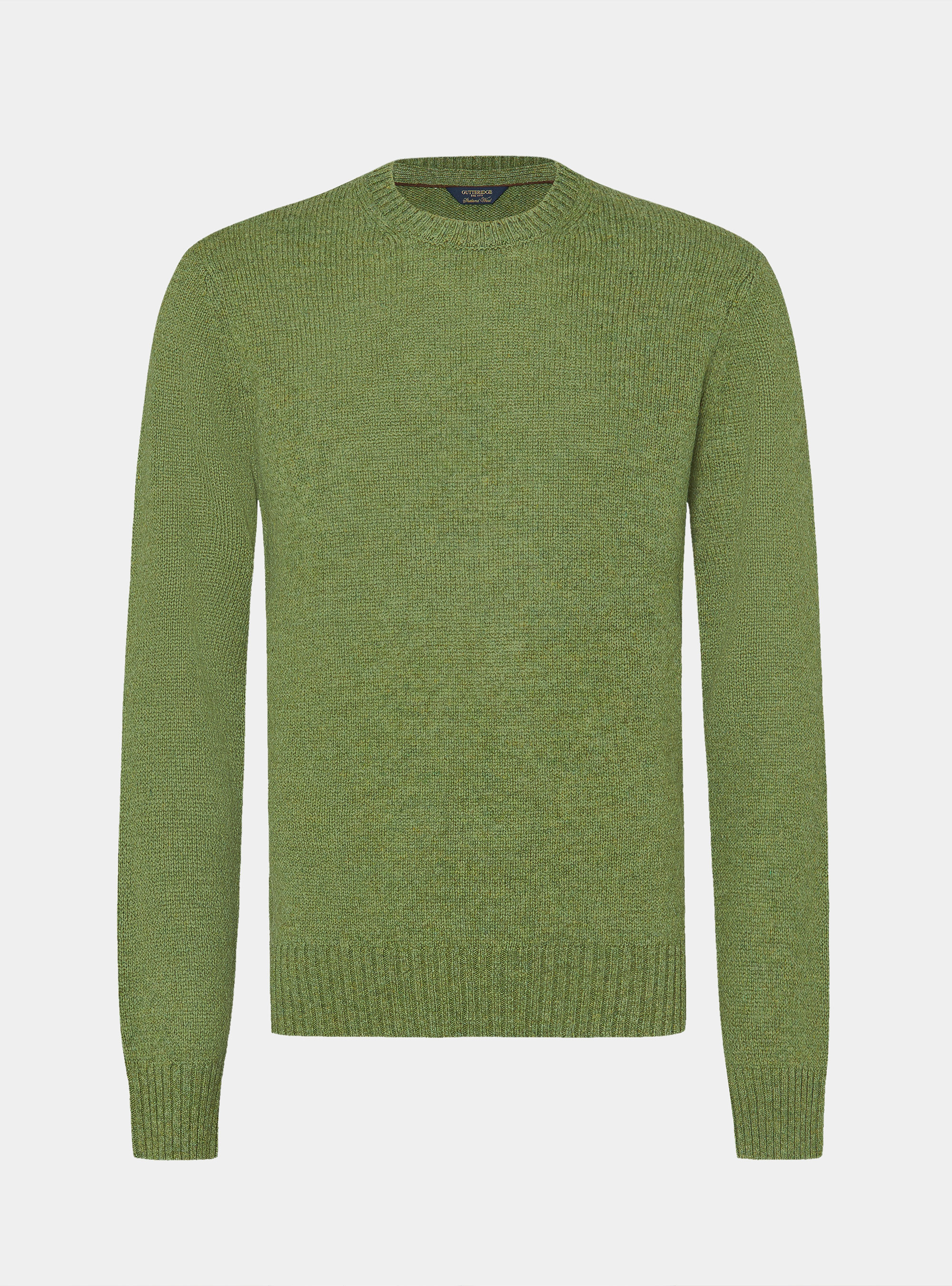 Maglia girocollo in lana shetland, OLIVA