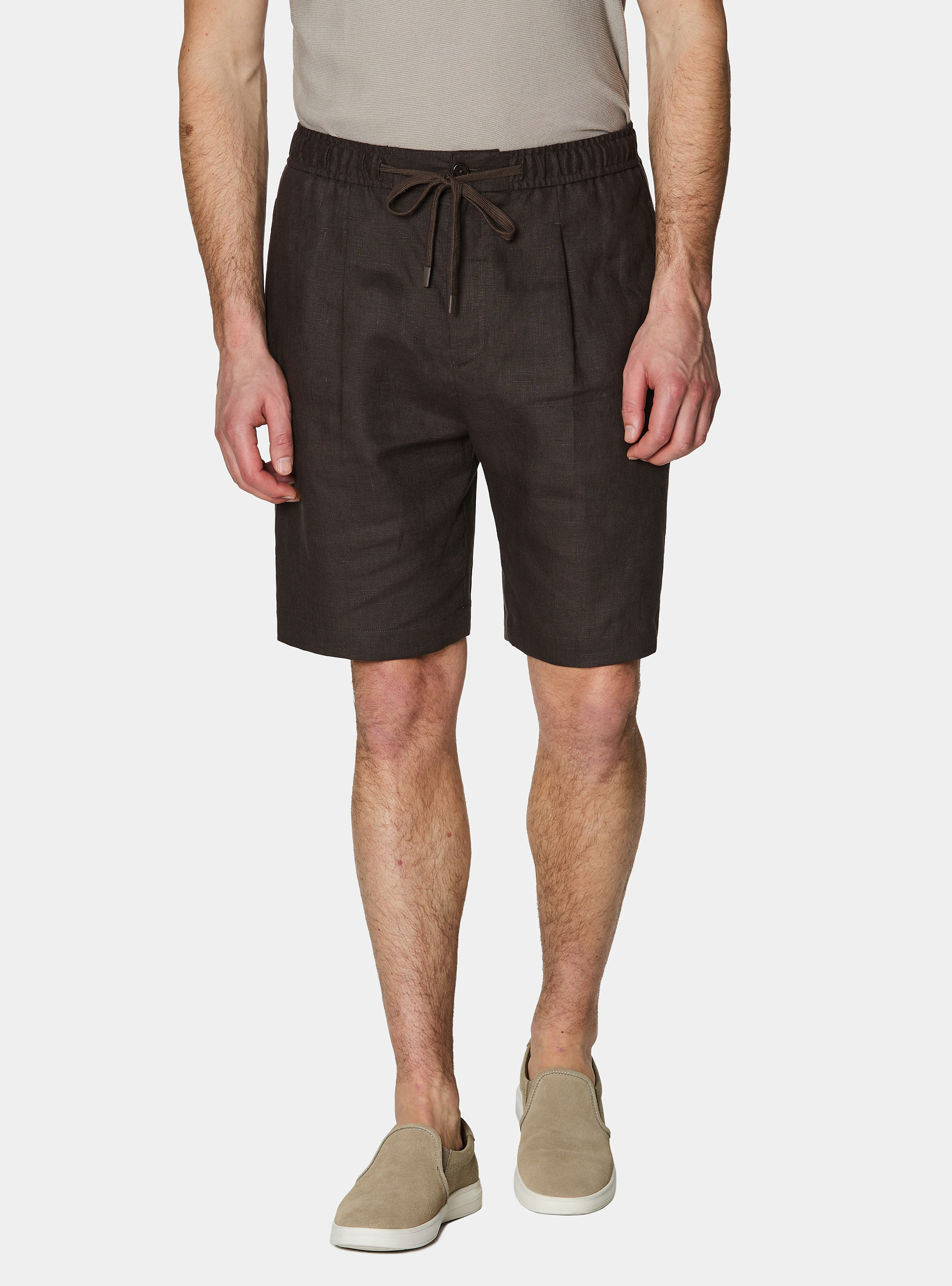 Bermudas de lino con cord&oacute;n ajustable, MARRON