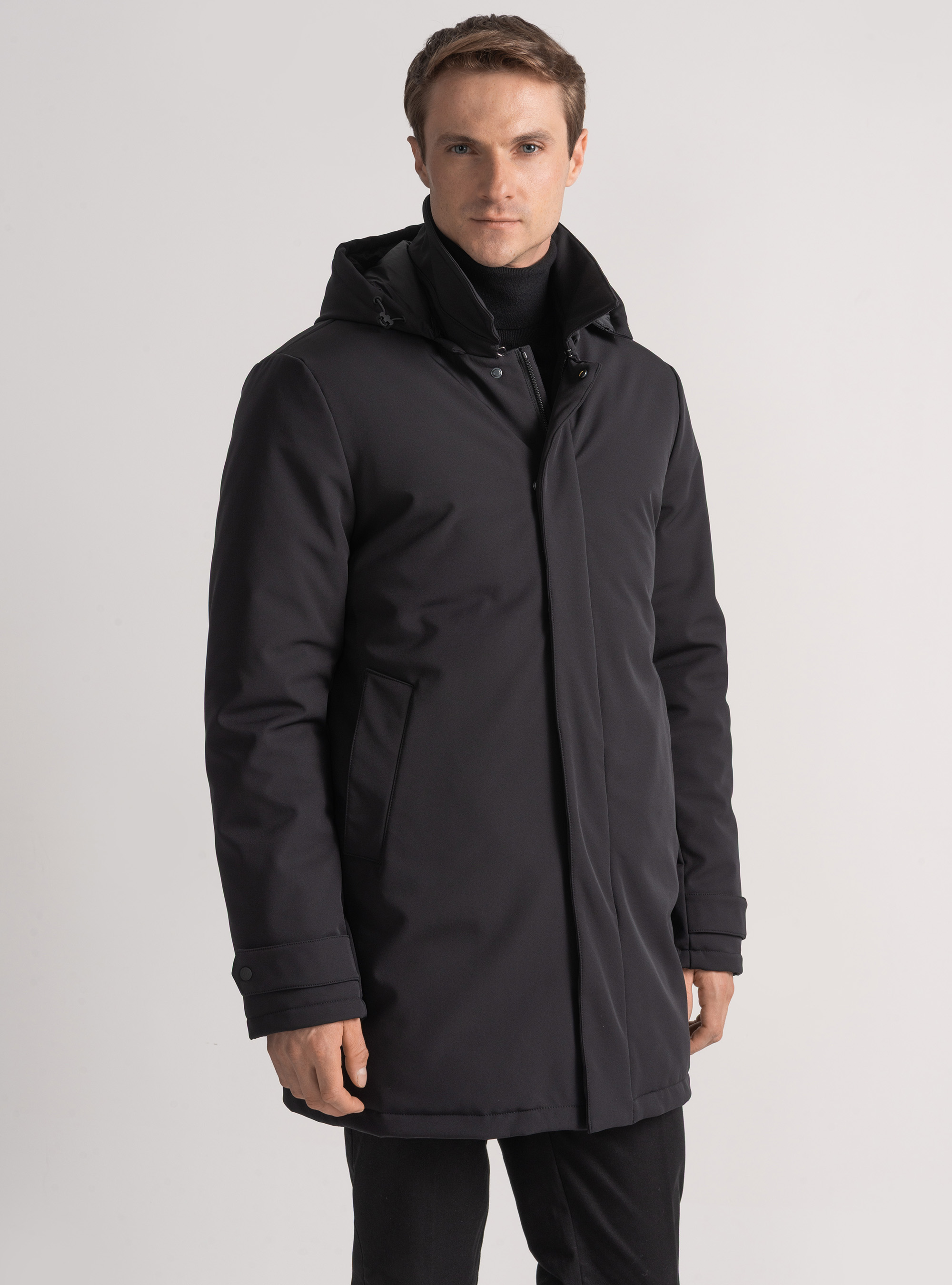 Technical parka with recycled padding, BLACK