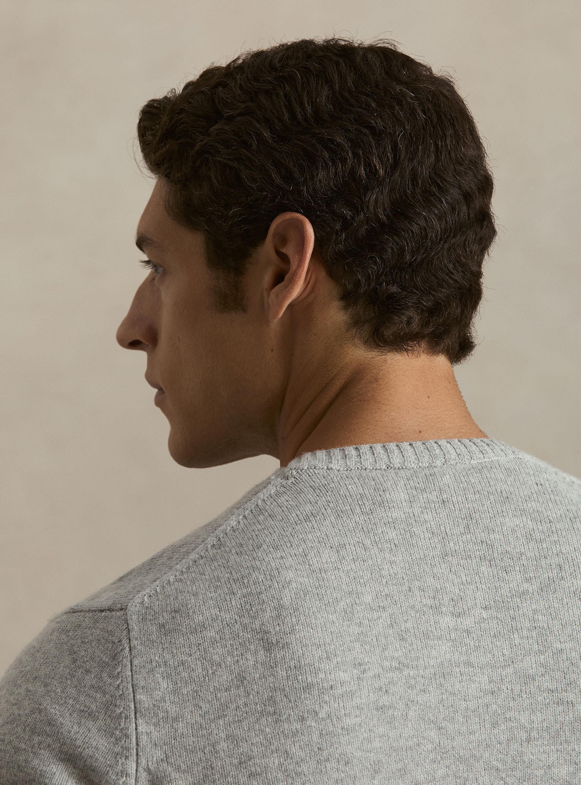 Crew-neck sweater in a wool and cashmere blend, LIGHT GREY MELANGE