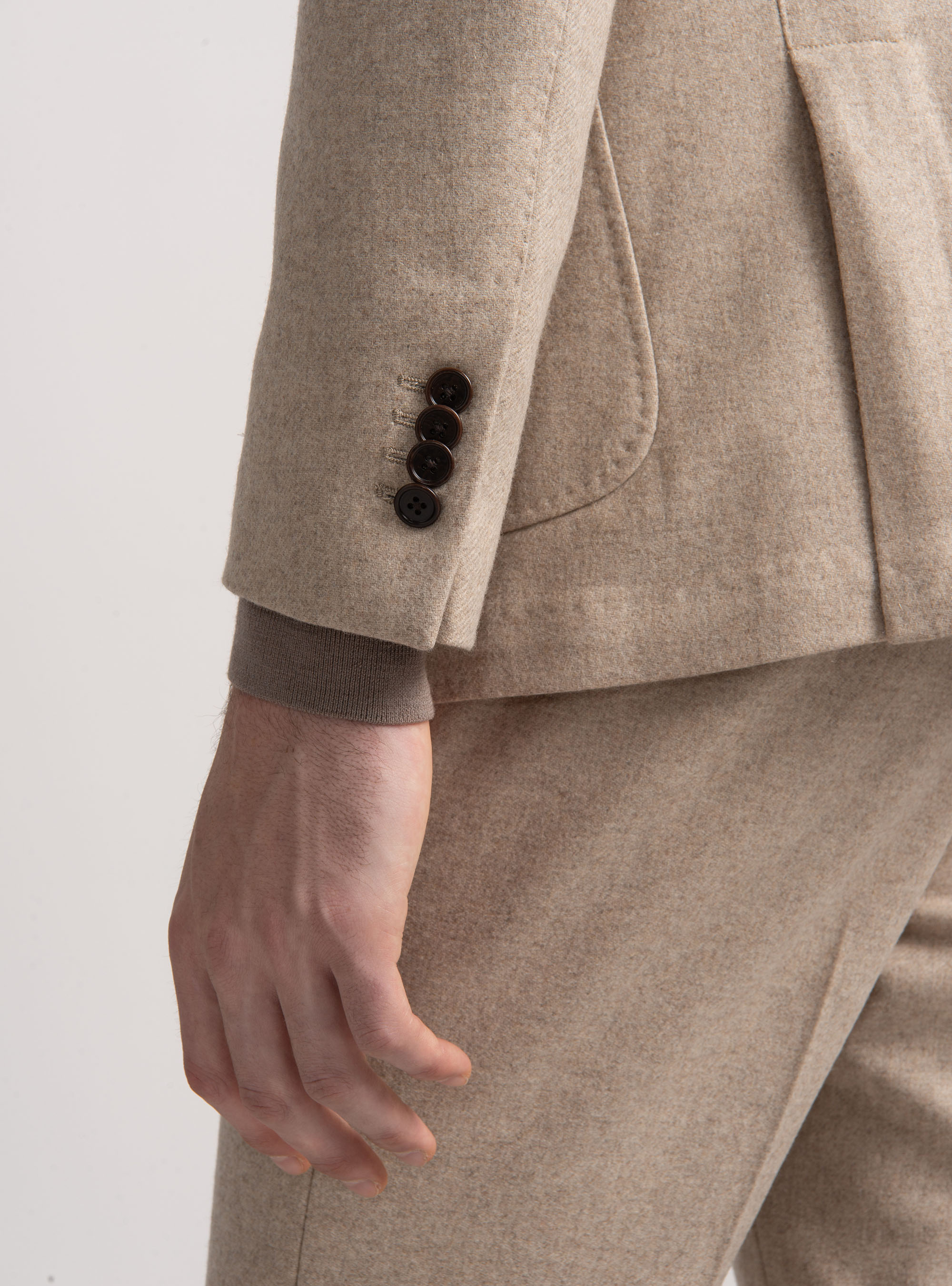 Double-breasted flannel blazer, SAND