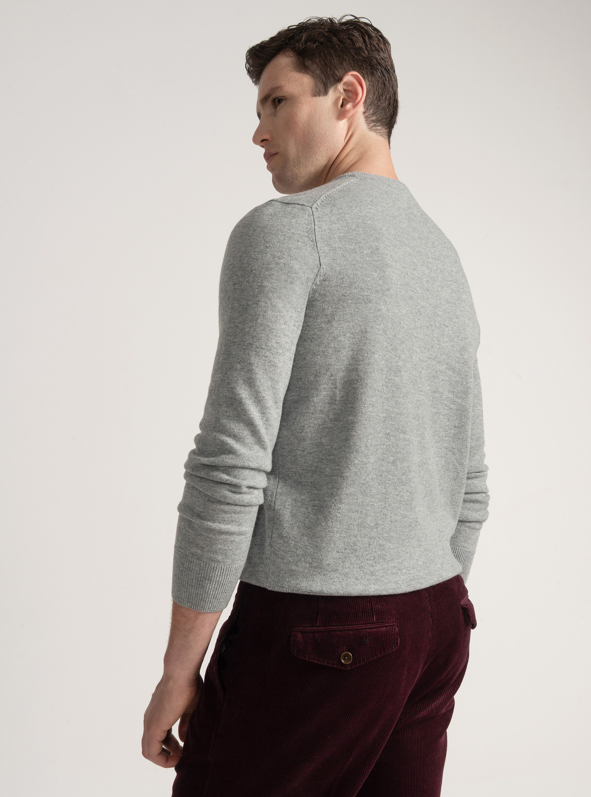 Lambswool and cashmere crew-neck sweater, GRIGIO MELANGE 0151C