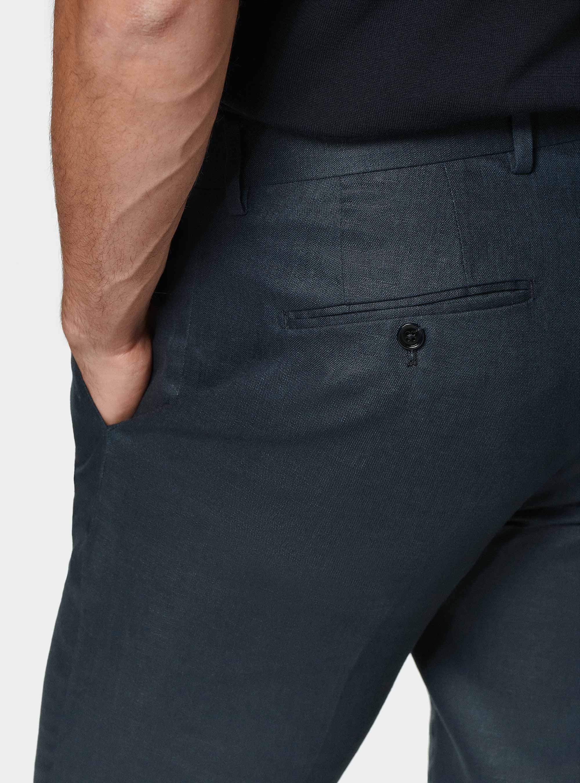 Pantaloni abito in puro lino, BLU NAVY