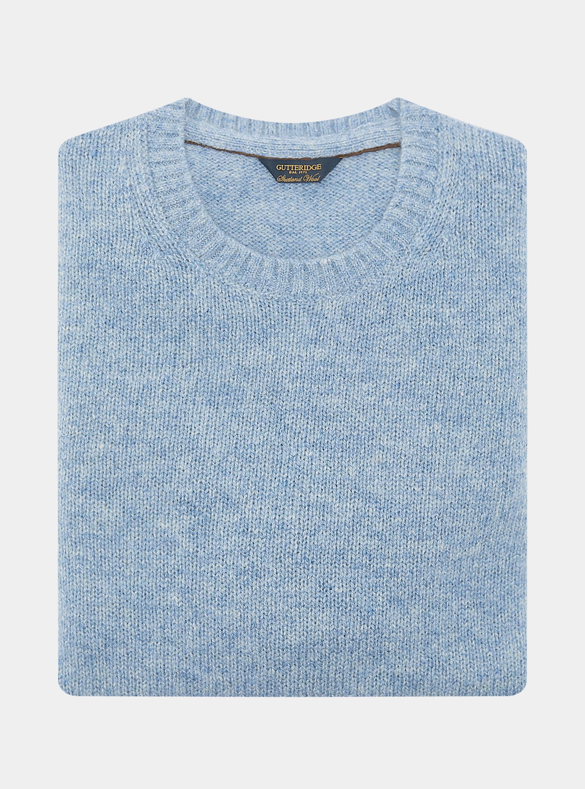 Rundhalspullover aus reiner Shetlandwolle, AZZURRO POLVERE 0283C