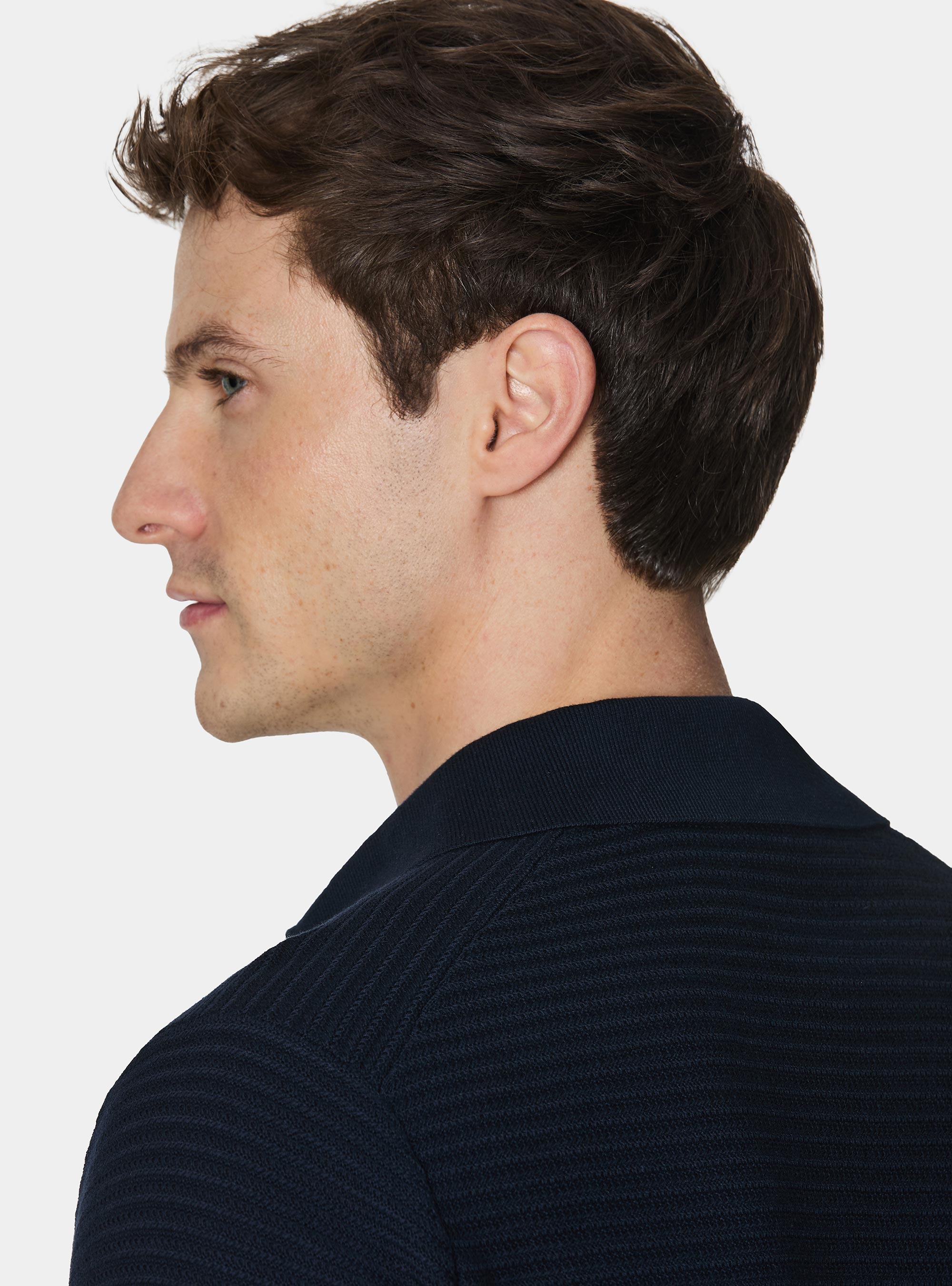 Polo en maille de coton textur&eacute;, BLEU MARINE