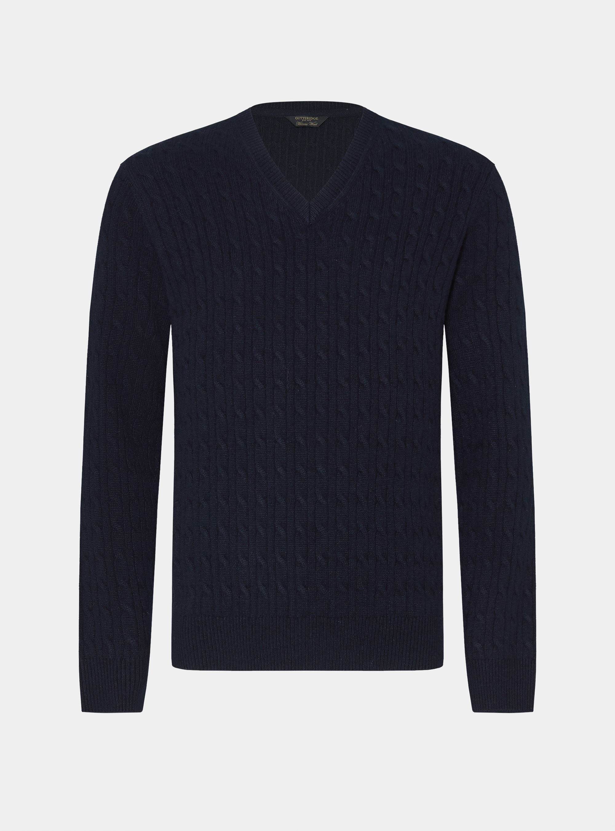 Maglia scollo a V con treccia in lana merino, BLU NAVY
