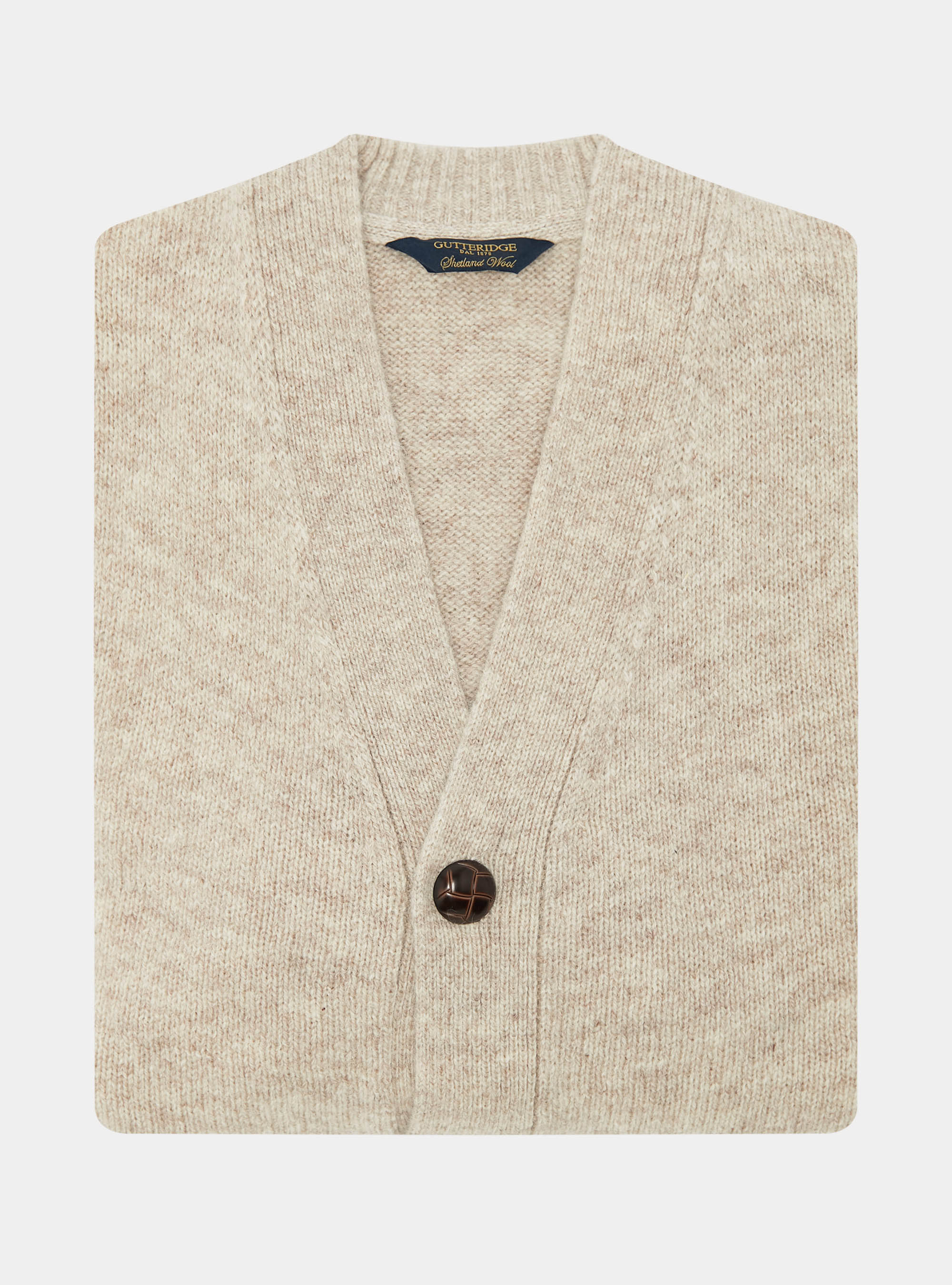 Shetland wool knitted cardigan, ECRU
