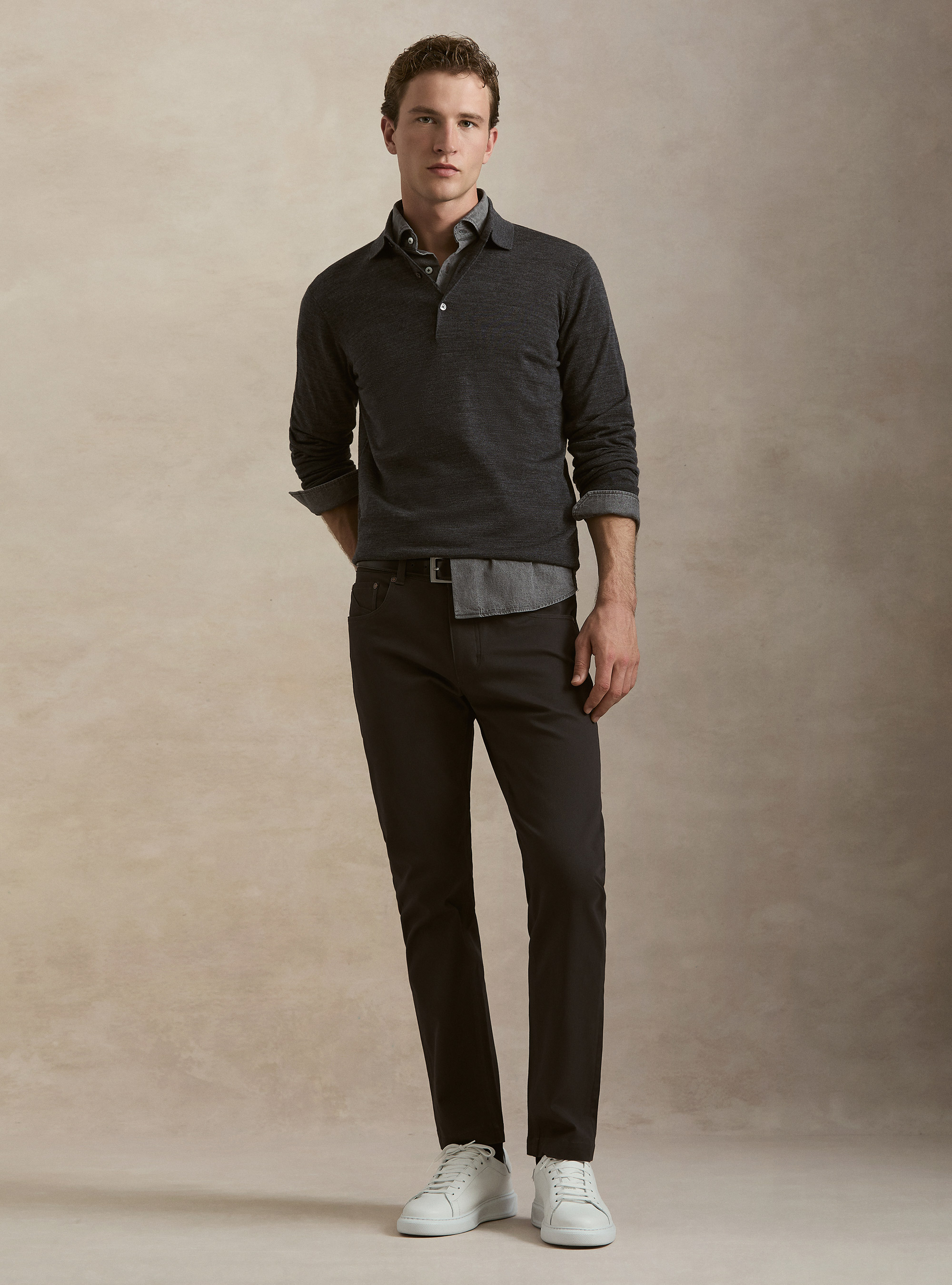 Polo de punto de lana merina extrafina, GRIS MARENGO