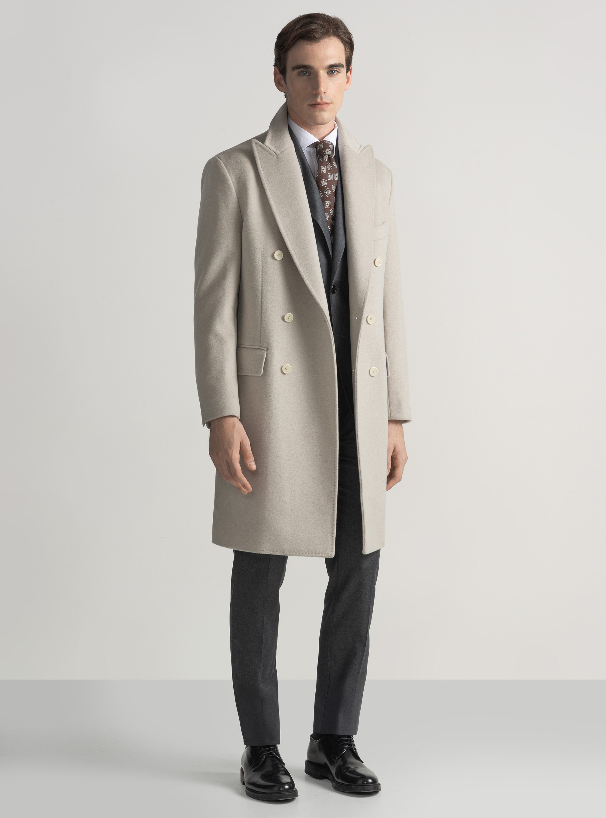 Wool and cashmere double-breasted coat, ECRU 0536C
