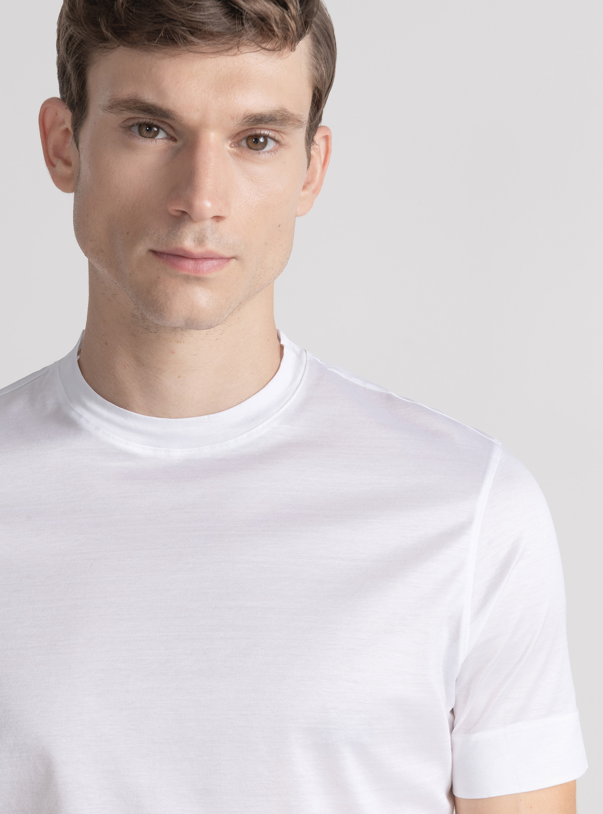 Kurz&auml;rmeliges T-Shirt aus schottischem Garn, BIANCO 0099C