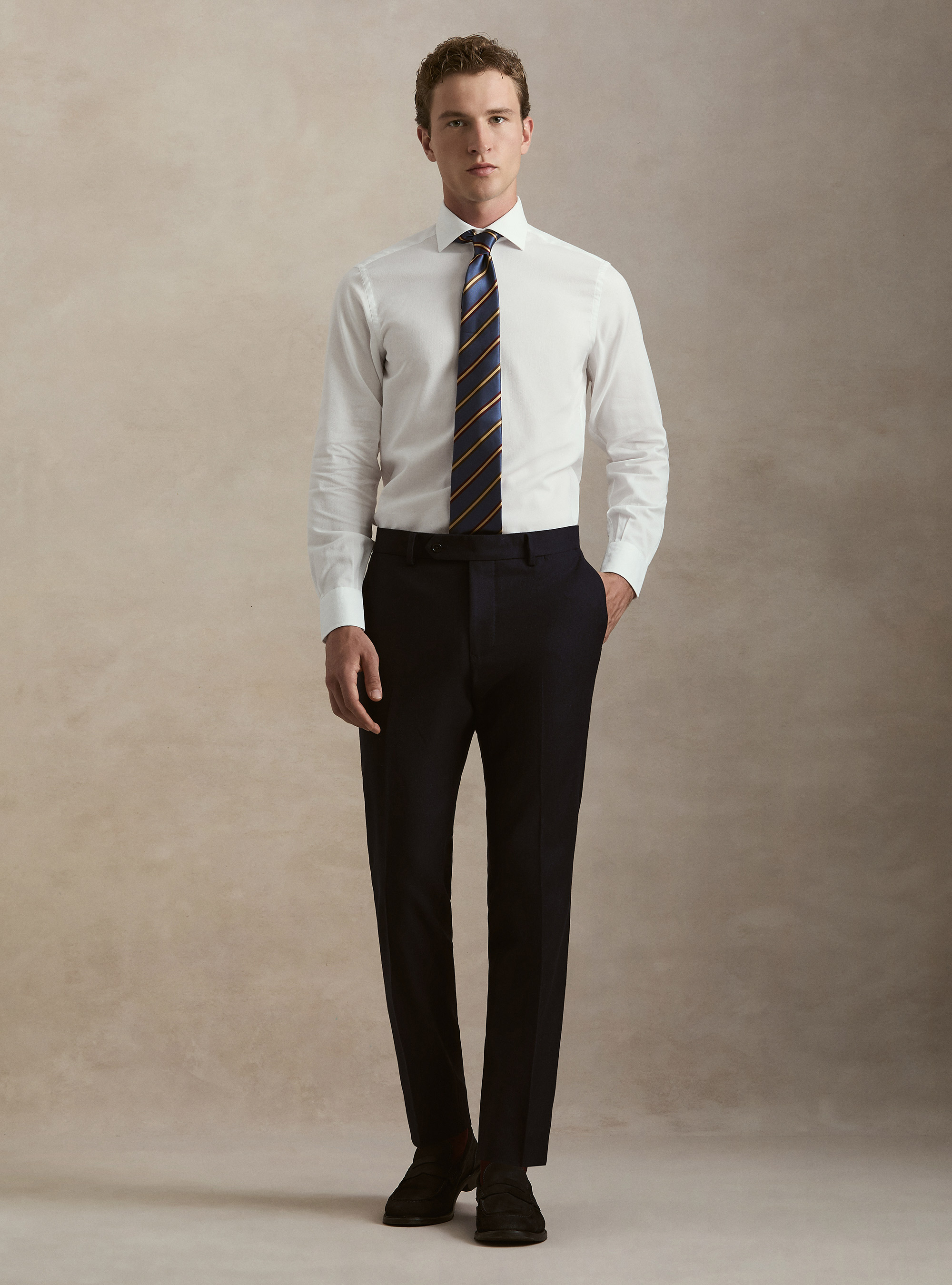 Wool blend flannel trousers, NAVY BLUE