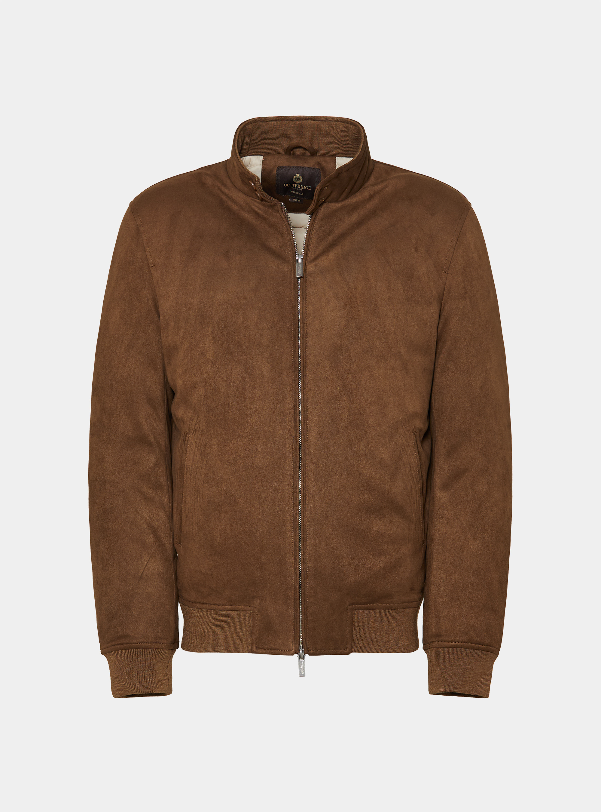Padded suede-effect bomber jacket, BROWN