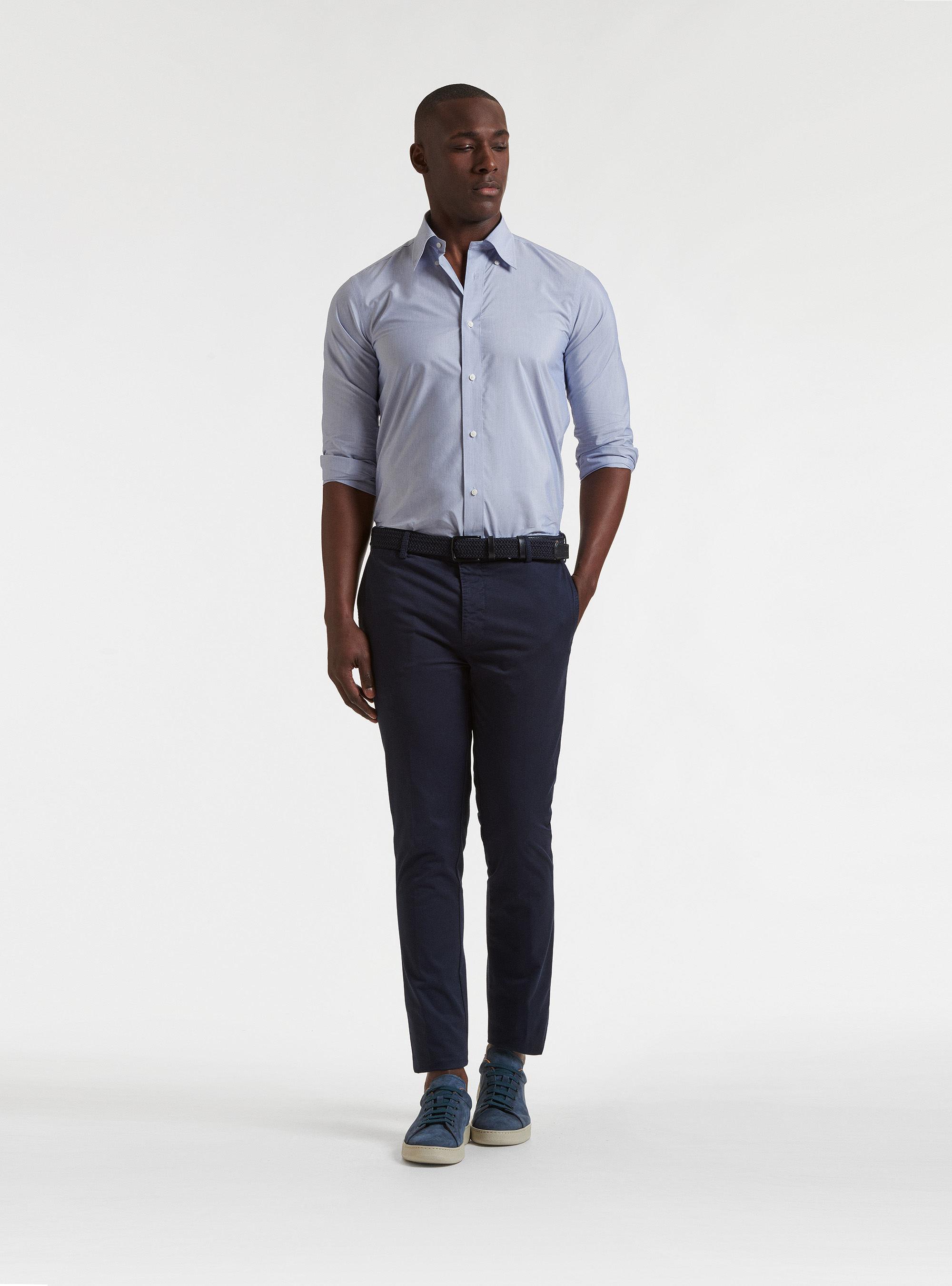 Camicia collo button down in misto cotone, BLU