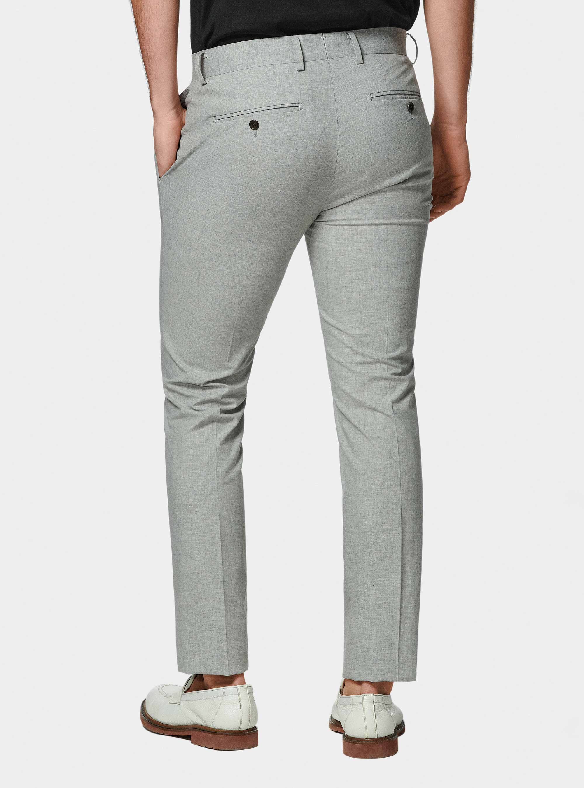 Pantal&oacute;n de traje gris de algod&oacute;n el&aacute;stico, GRIGIO MELANGE 0151C