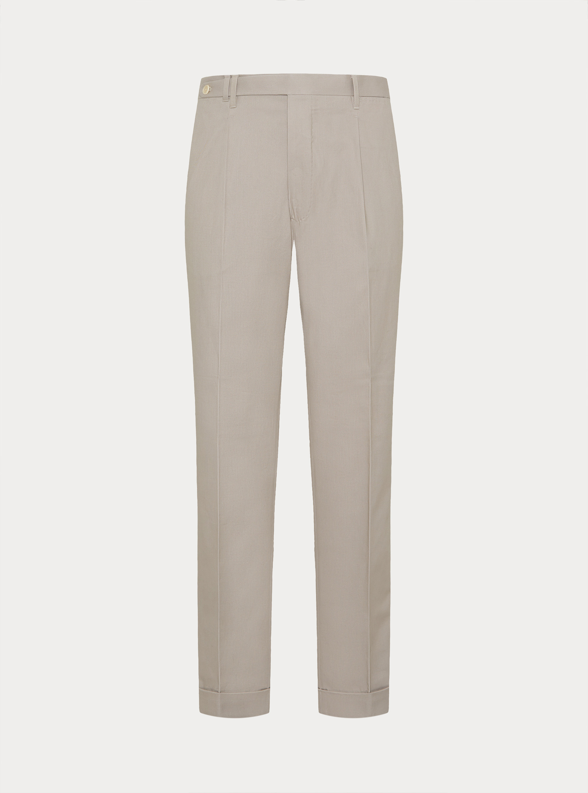 Pantalones de pinzas en sarga de algod&oacute;n y cachemira, CRUDO