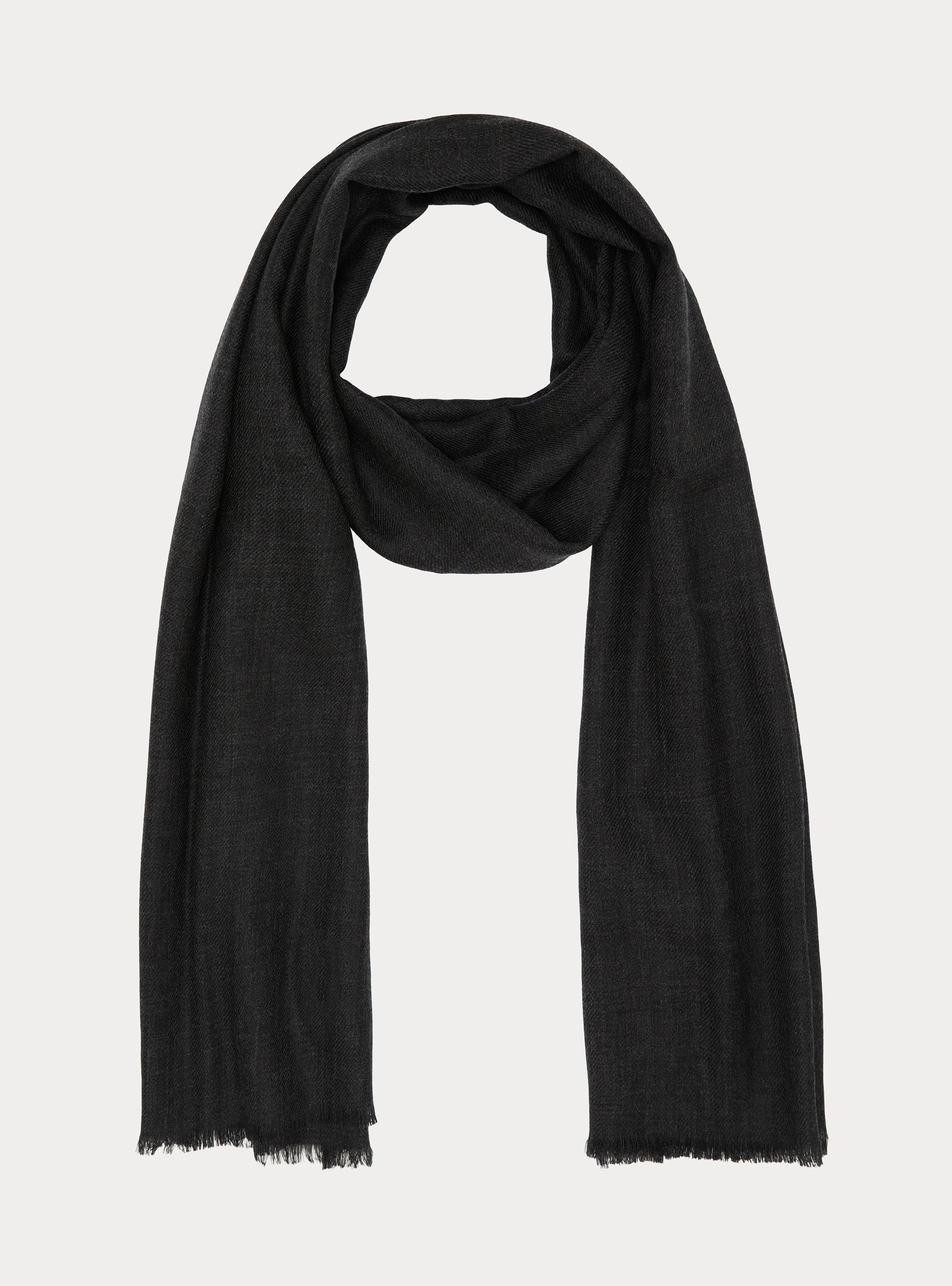 Lightweight embroidered wool scarf, ASPHALT GREY