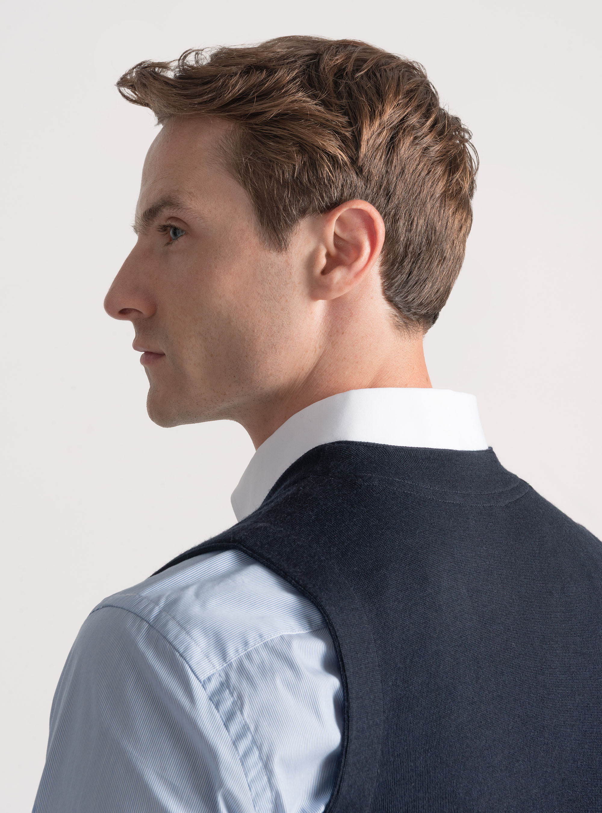 Double-breasted knitted gilet in pure extra-fine merino wool, NAVY BLUE