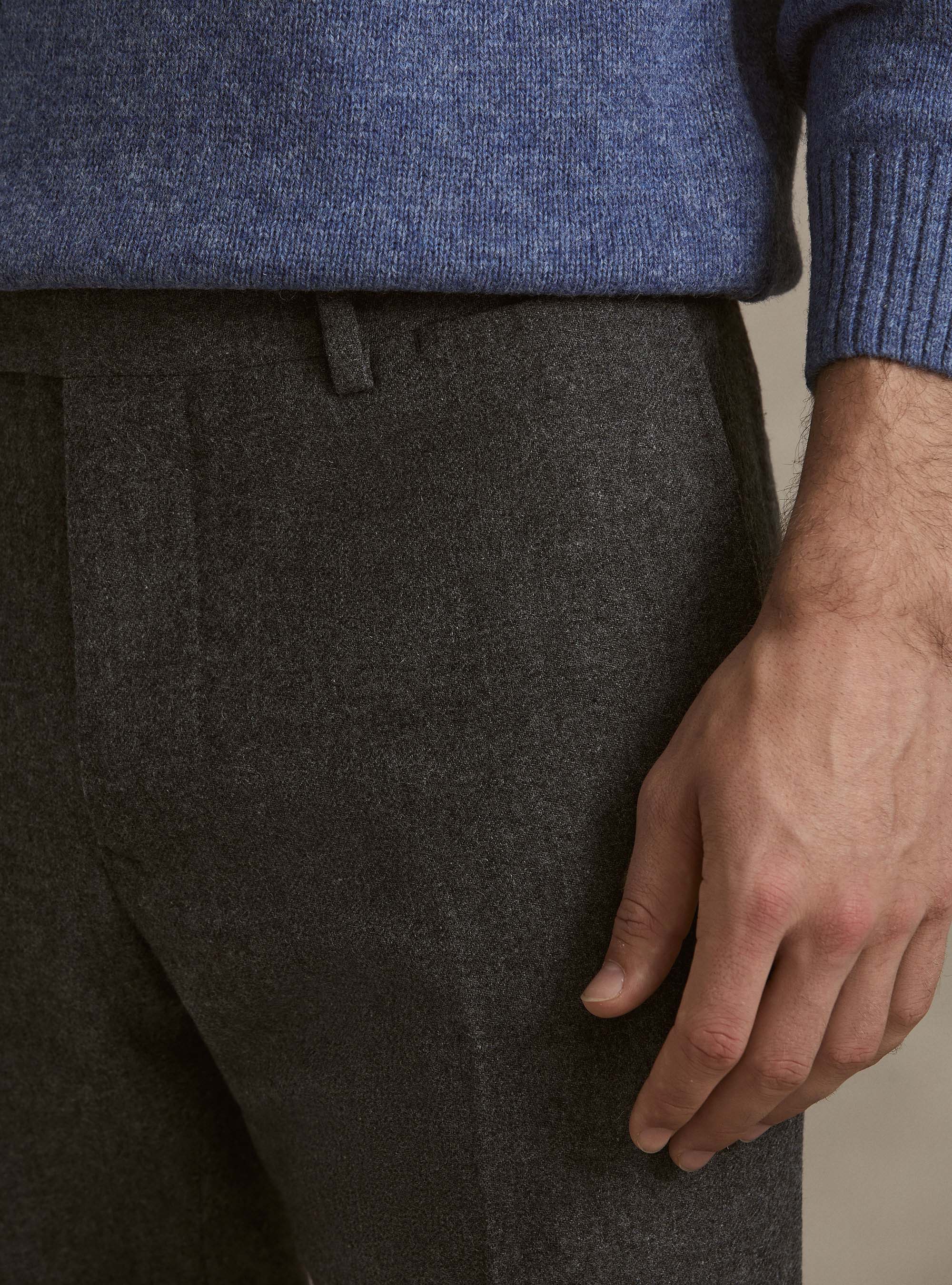 Wool blend flannel trousers, ASPHALT GREY