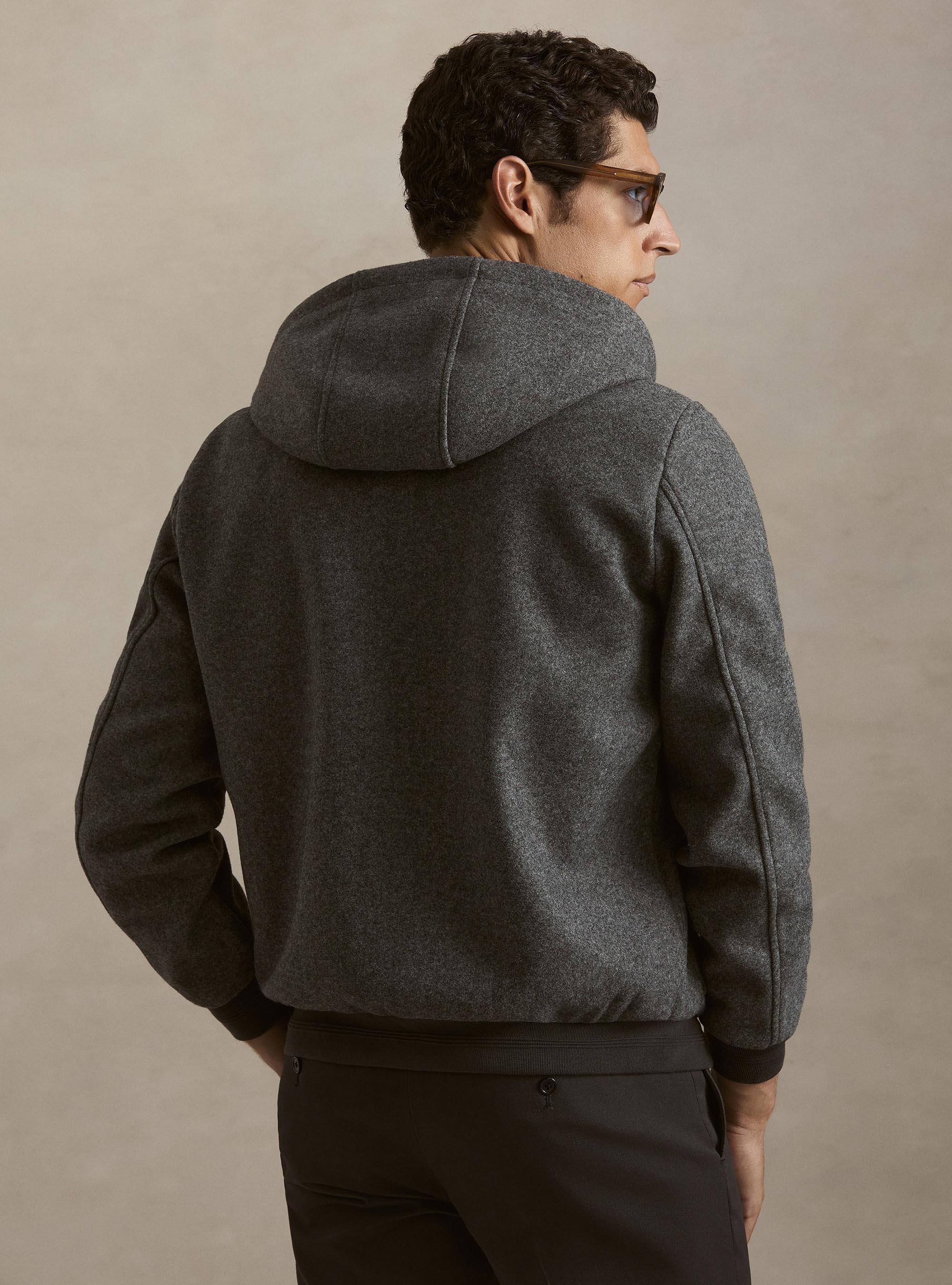 Giubbino in panno stretch con cappuccio, ASFALTO