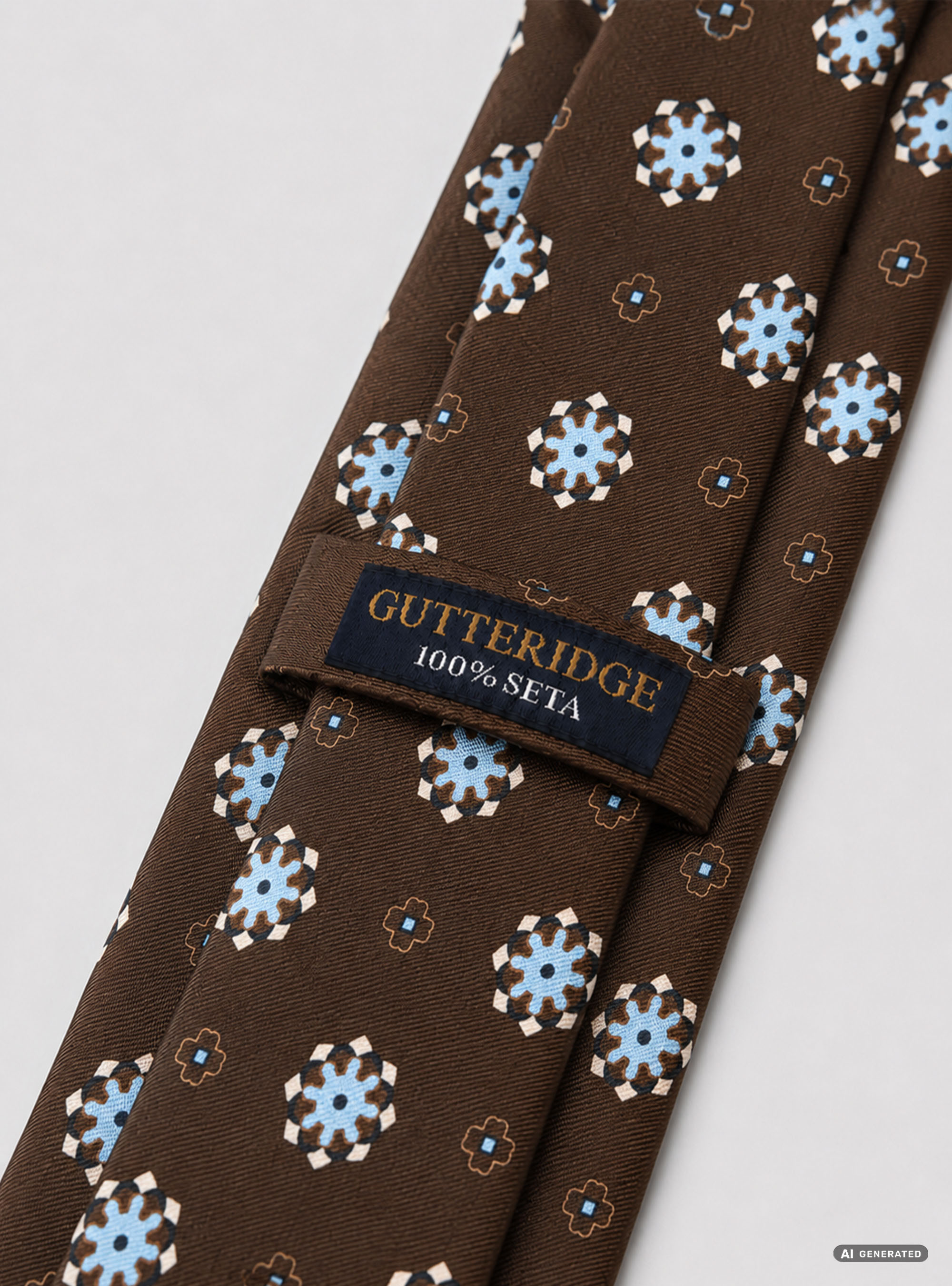 Corbata de seda estampada con 5 pliegues, MARRON