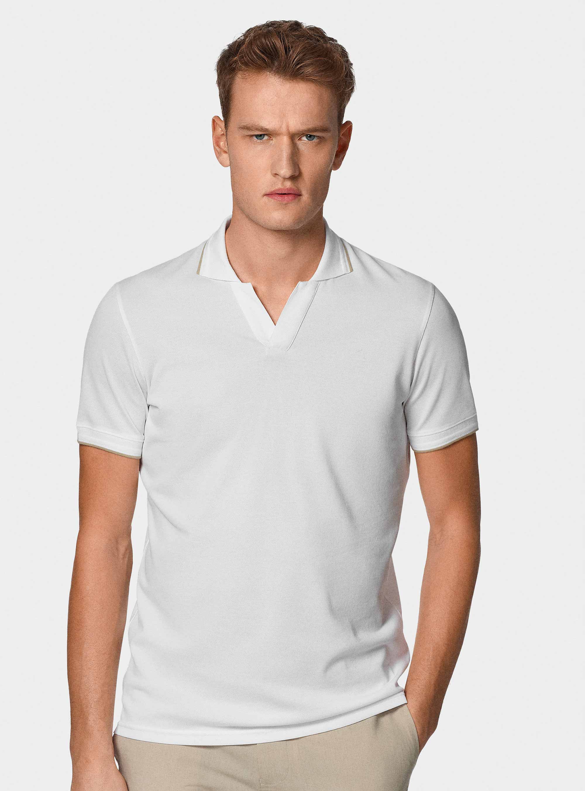 GT01 buttonless stretch pique polo shirt, WHITE