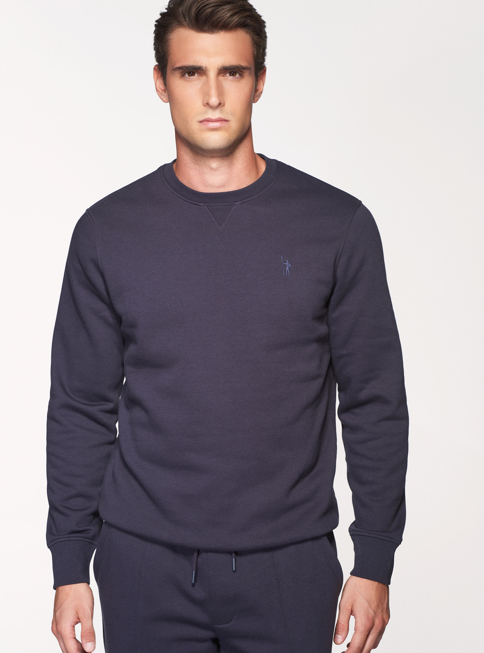 Cotton blend crew-neck sweatshirt, NAVY BLUE