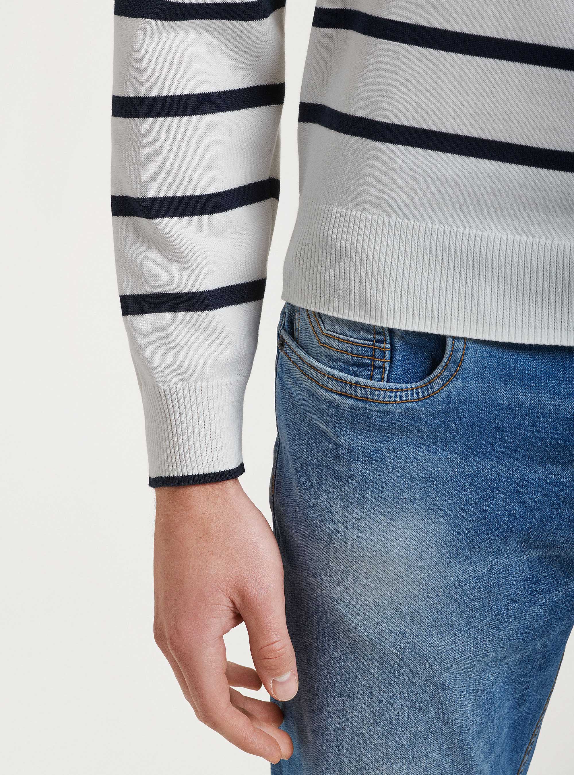 Striped knit pullover, WHITE