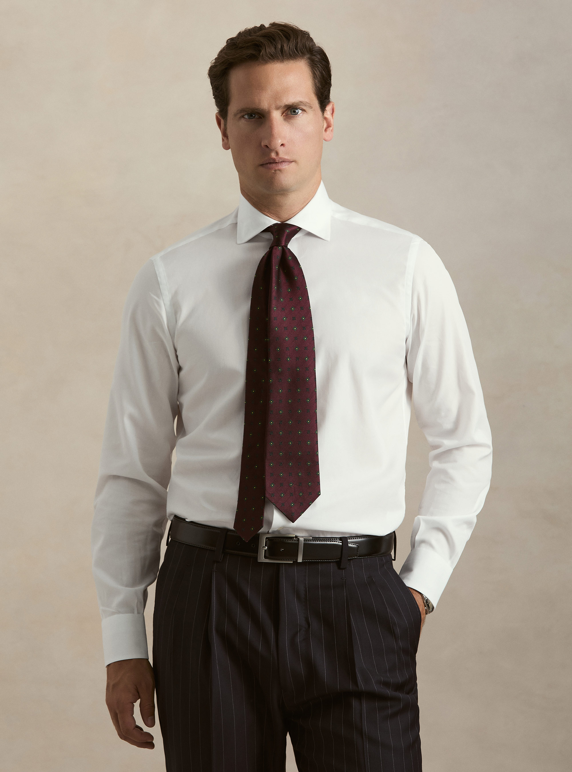 Camisa de algod&oacute;n fil a fil, BLANCO