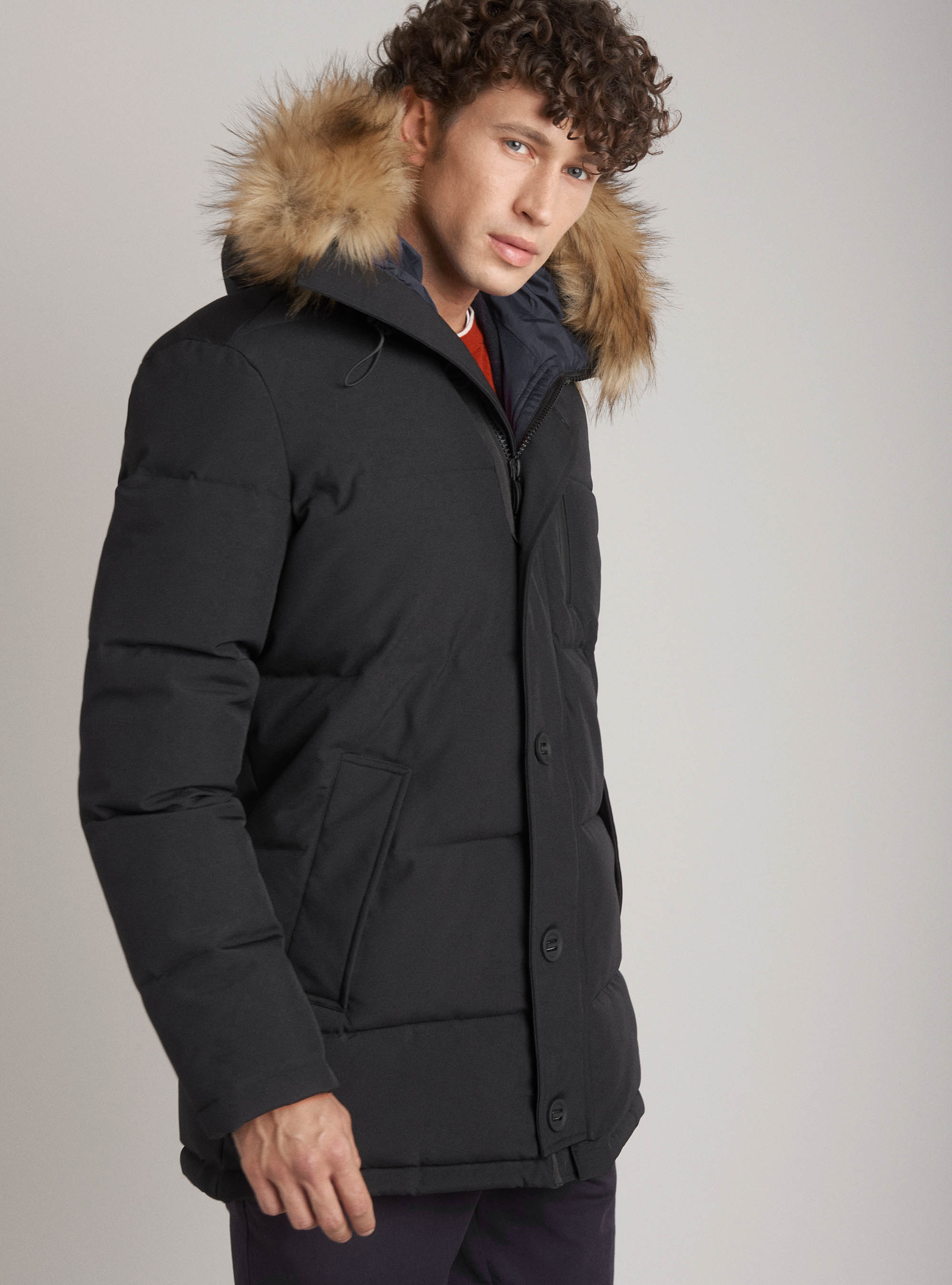 Quilted padded jacket with hood, NAVY BLUE