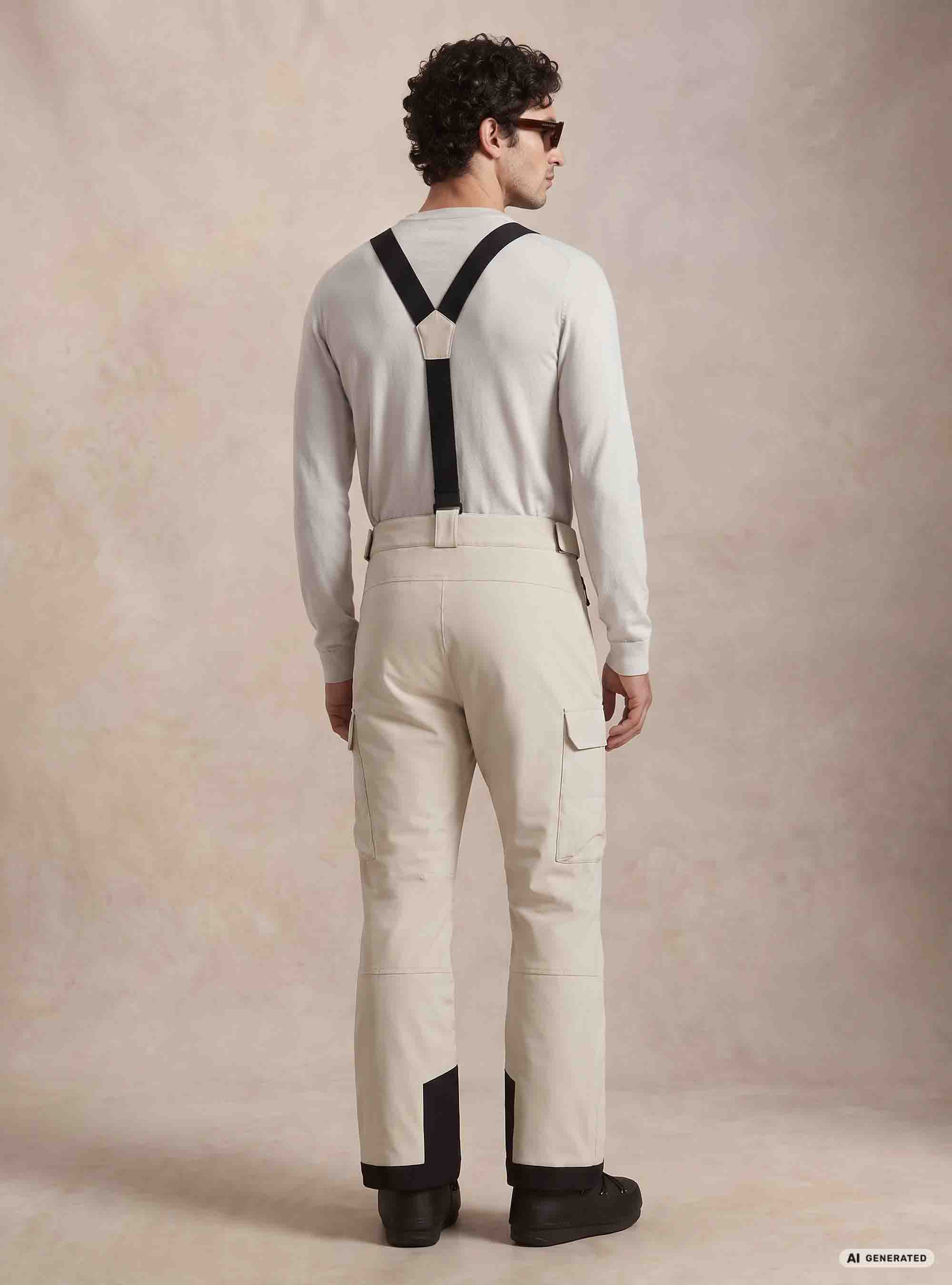 Pantaloni da sci con tasconi e bretelle, PANNA