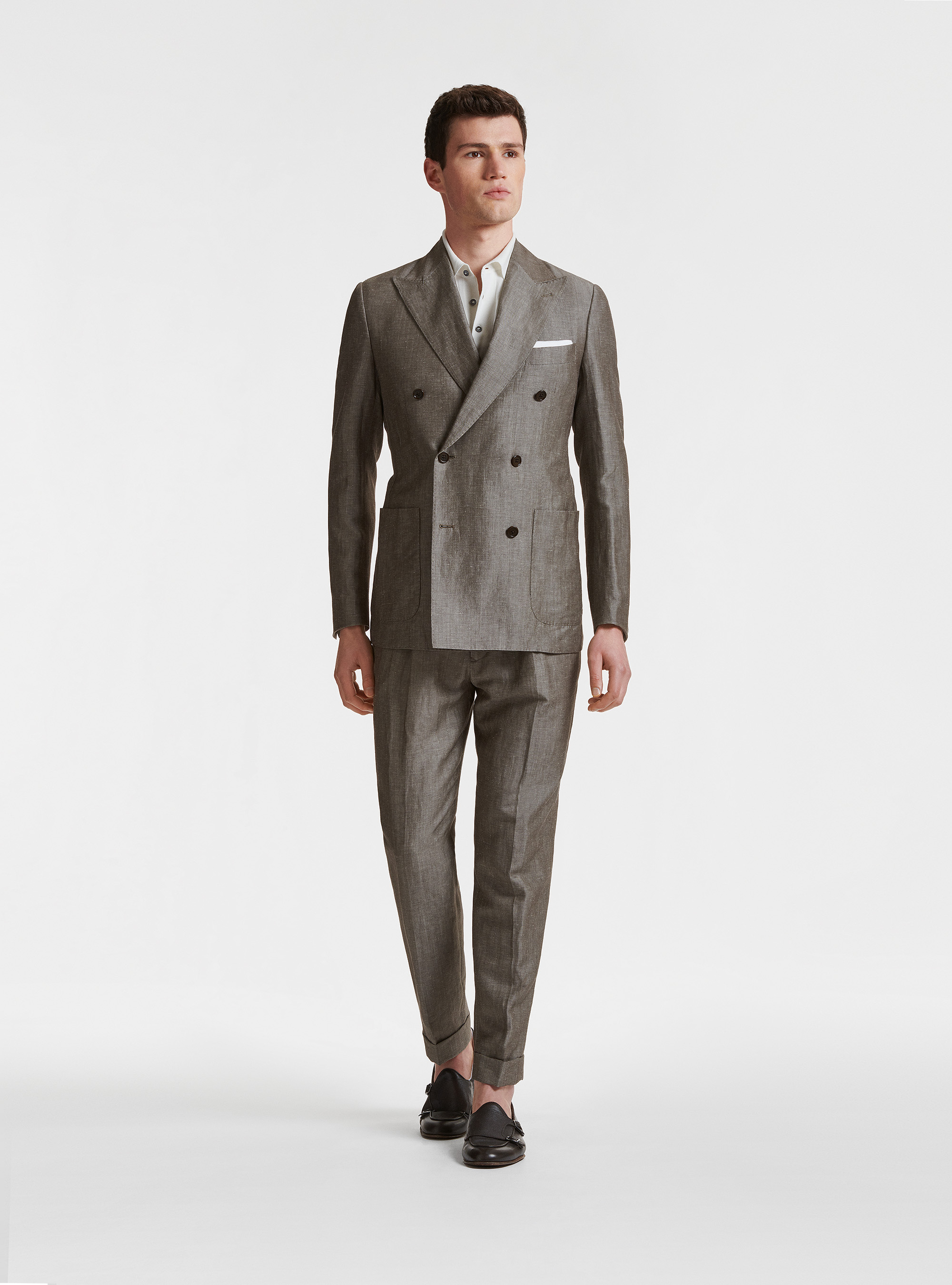 Zignone linen and wool double-breasted suit blazer, MUD