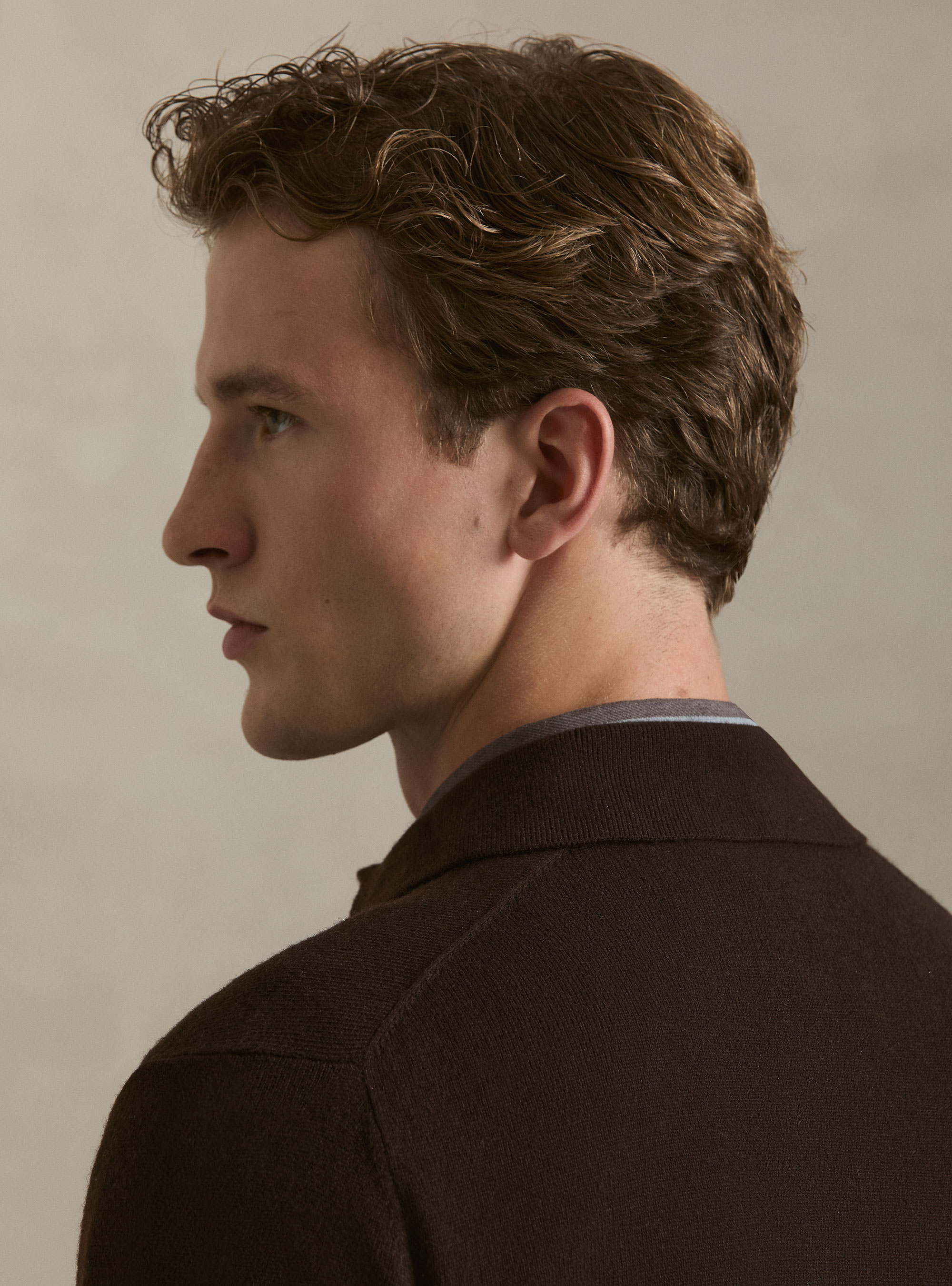 Wool and cashmere knitted polo, BROWN
