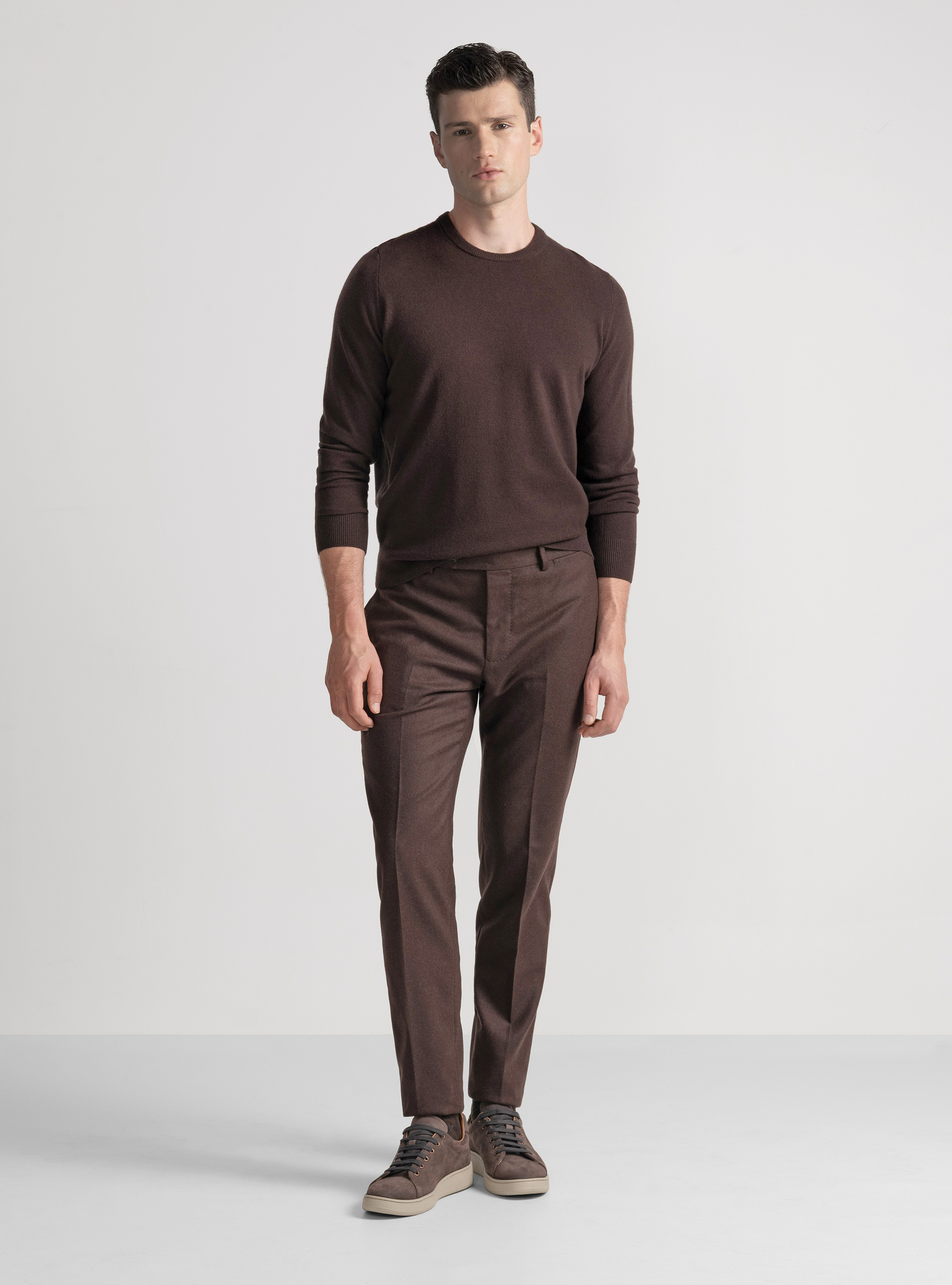 Lambswool and cashmere crew-neck sweater, BROWN