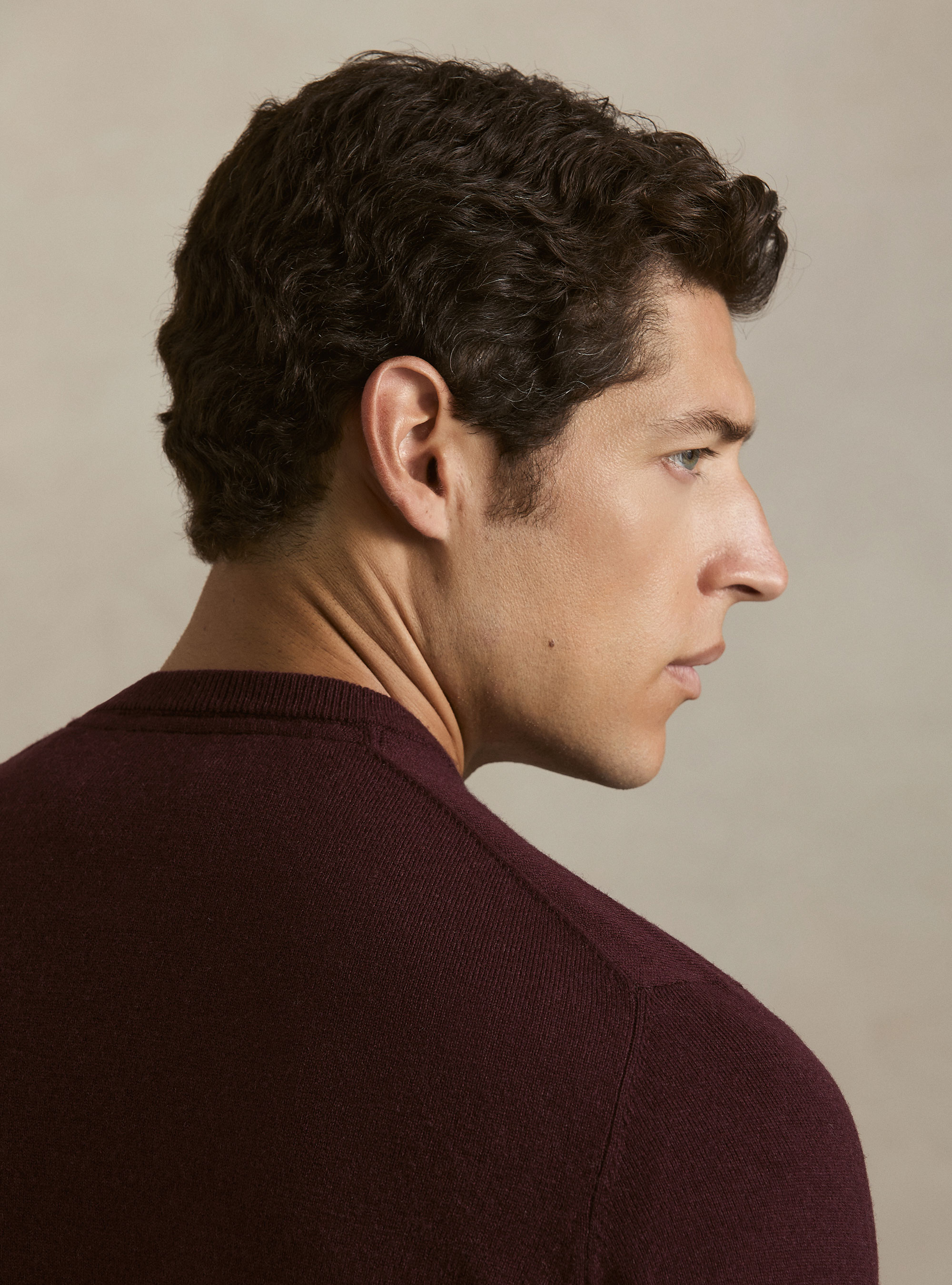Wool and cashmere blend crewneck sweater, BORDEAUX