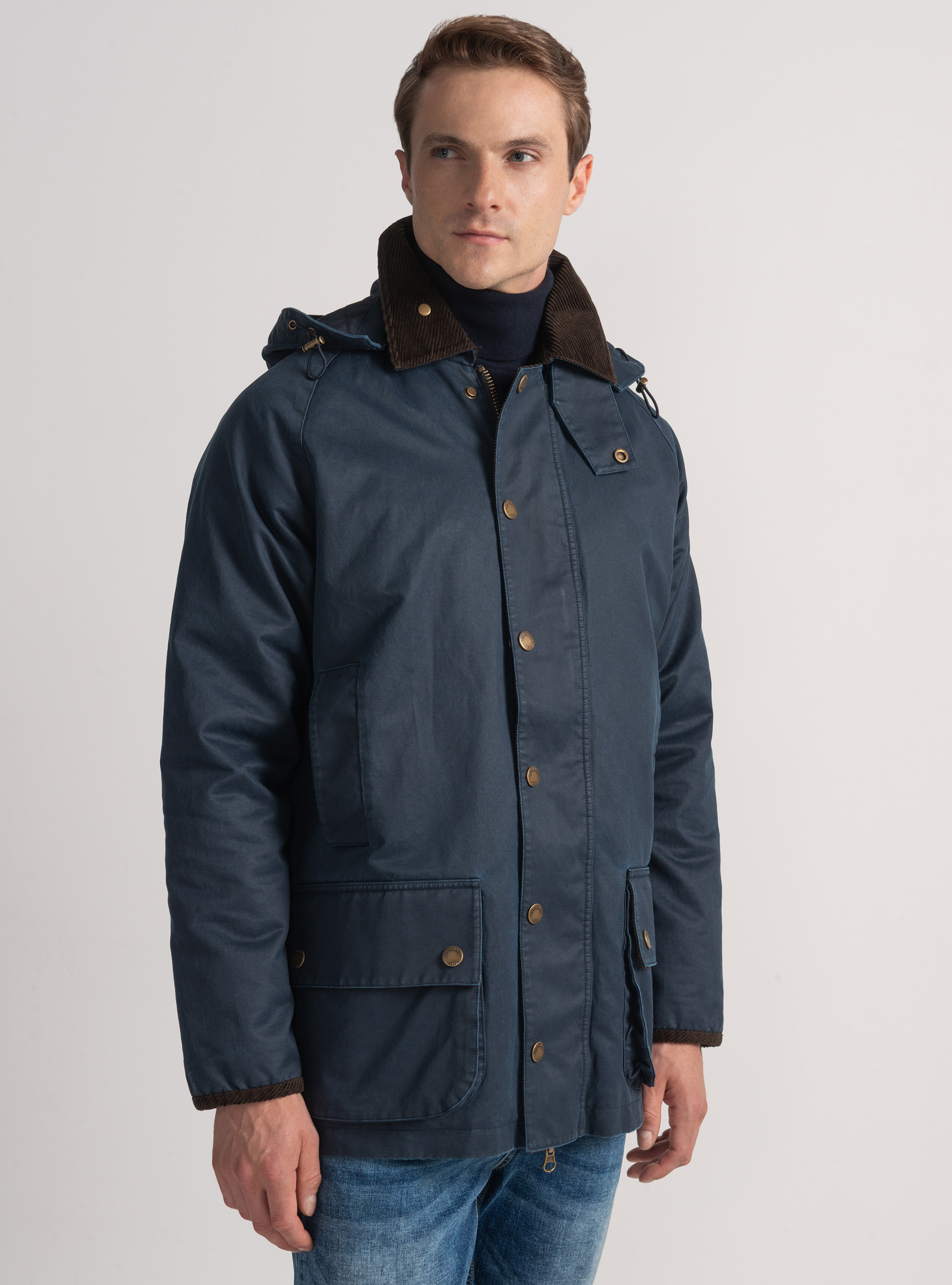 Cotton-blend waxed jacket, NAVY BLUE