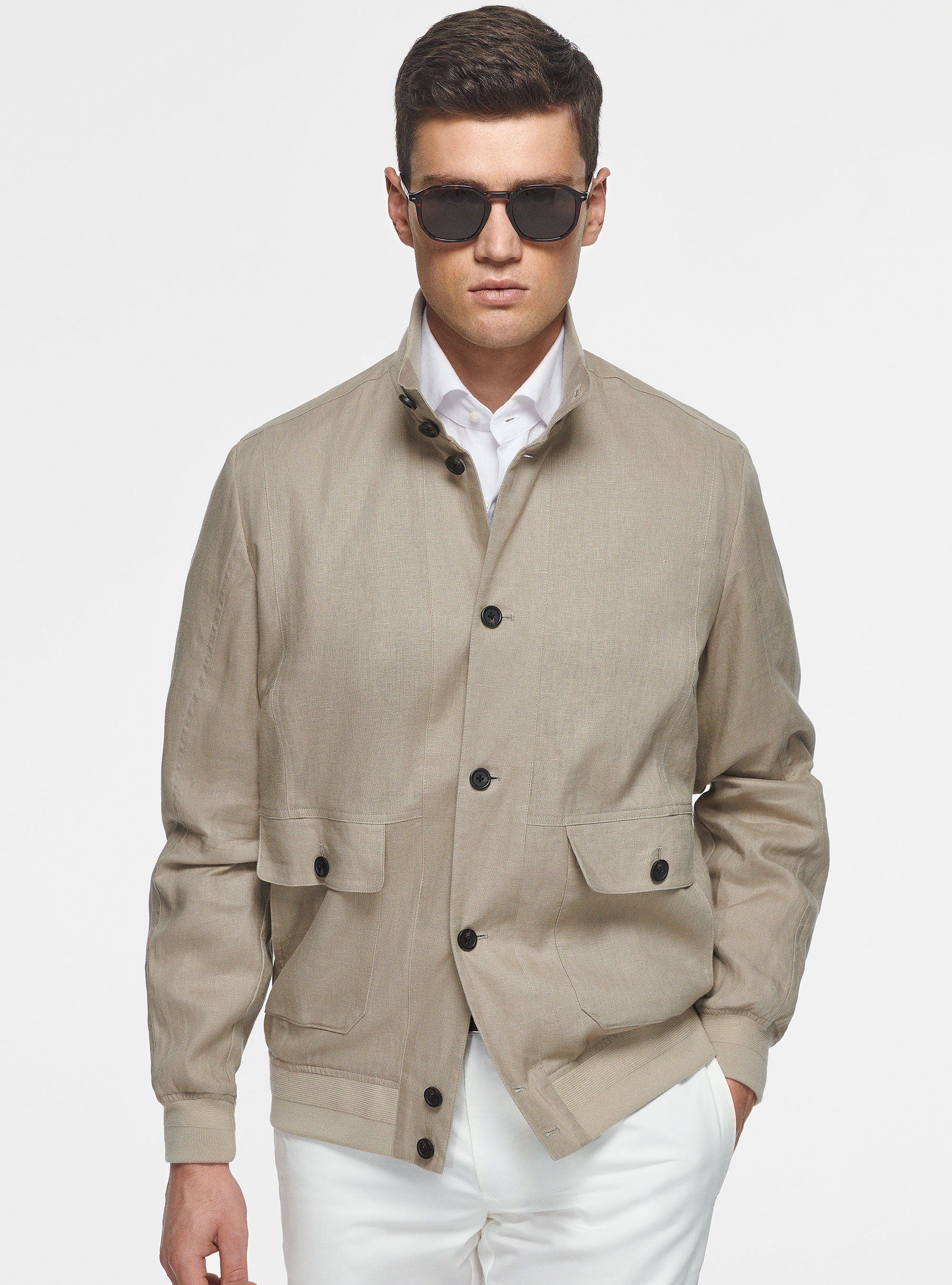 Chaqueta bomber de lino puro, BARRO